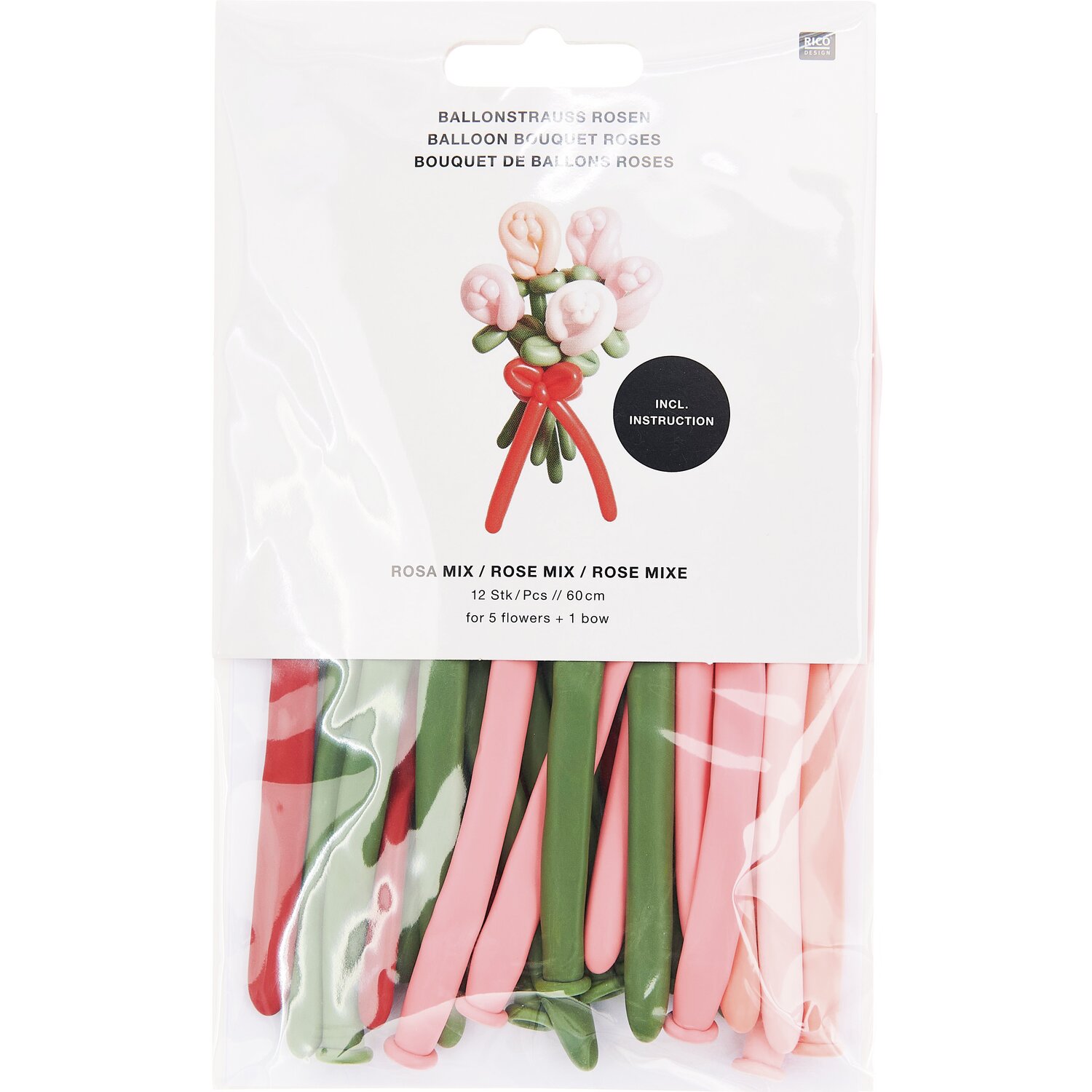 Ballonstrauß Rosen Rosa Mix 60cm 12 Stück von Rico Design
