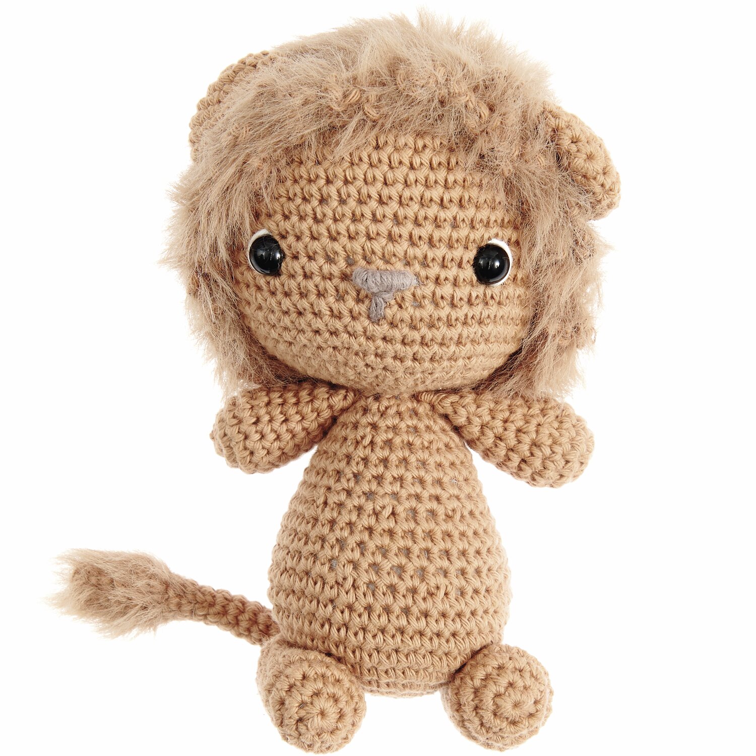 Ricorumi Furry Animals: Gehäkelter Löwe in Karamell mit Sicherheitsaugen. Perfekt für kreative Projekte.