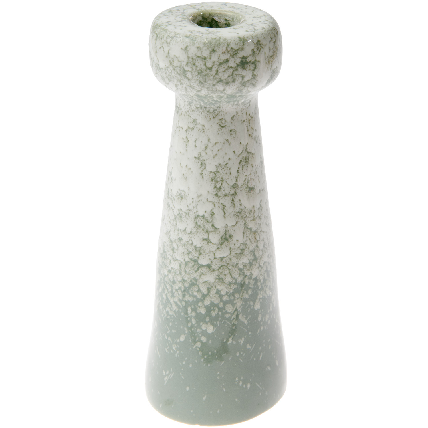 Porzellankerzenhalter in zartem Grün von Rico Design, elegant und modern, Ø6,5x18,5cm.