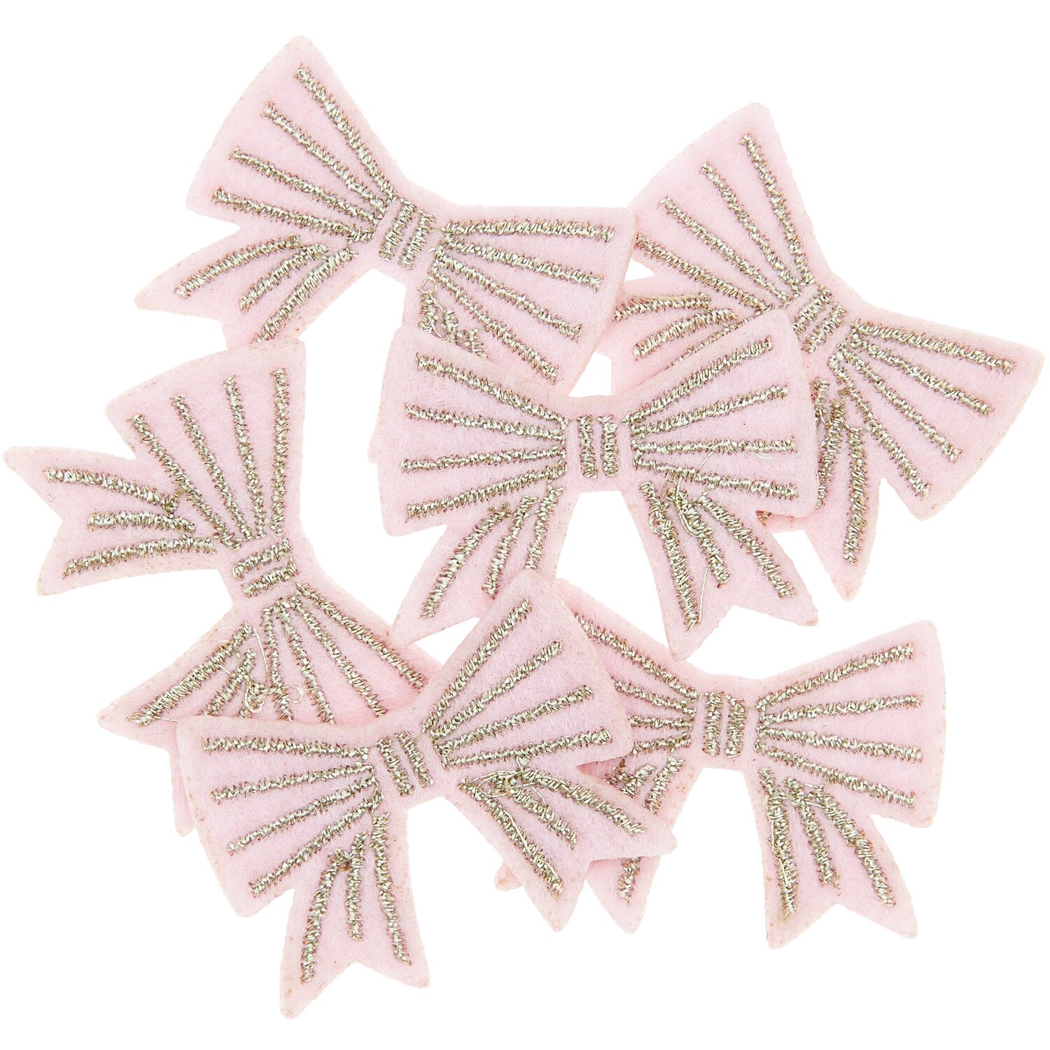 Filzstreu Schleifen Rosa: Sechs rosa Schleifen von Rico Design mit glitzernden Details, ideal für Dekorationen.