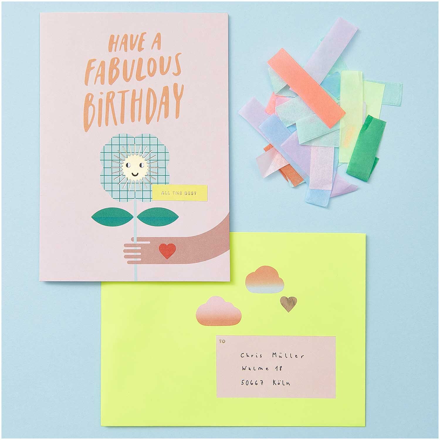 Paper Poetry Grußkartenset Fabulous Birthday von Rico Design Paper Poetry Grußkartenset mit bunter Karte und Umschlag, verziert mit Wolken und Herzmotiv. Ideal für Geburtstagsgrüße.