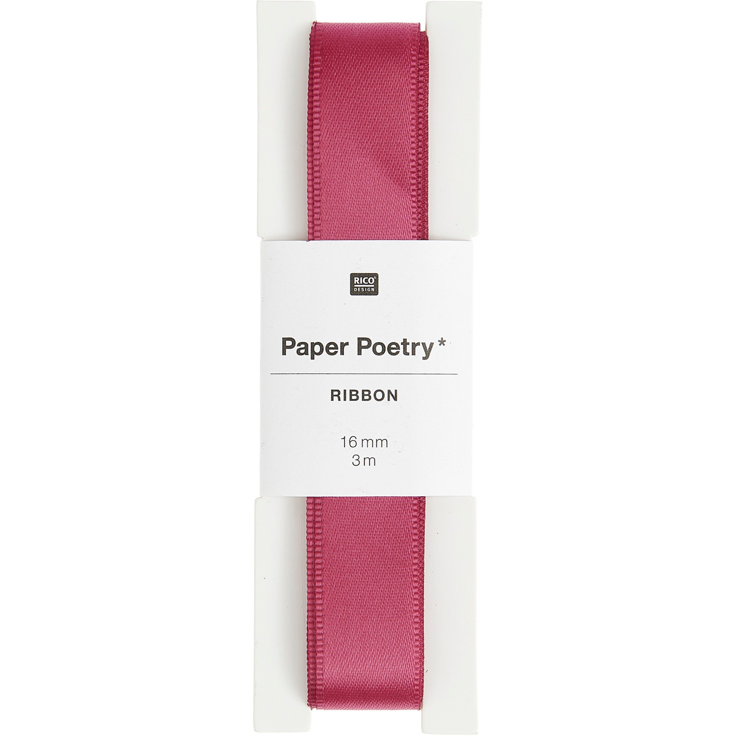 Paper Poetry Satinband 16mm 3m Farbe Beere von Rico Design Paper Poetry Satinband in Beere, 16mm breit, 3m lang, von Rico Design, auf weißem Hintergrund.