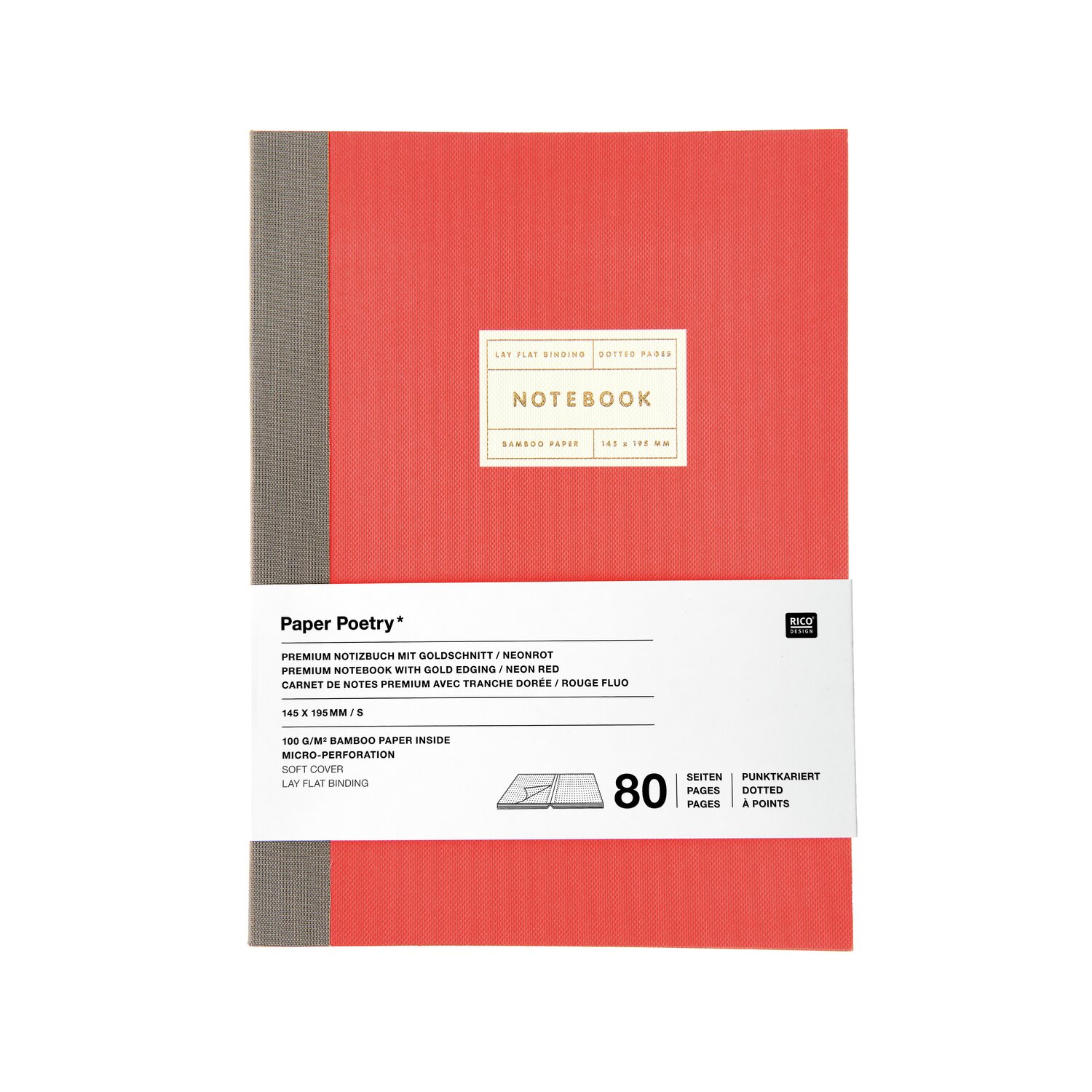 Paper Poetry Notizbuch S Goldrand Farbe Neonrot von Rico Design Paper Poetry Notizbuch S in Neonrot mit Goldrand von Rico Design, ideal für kreative Notizen.