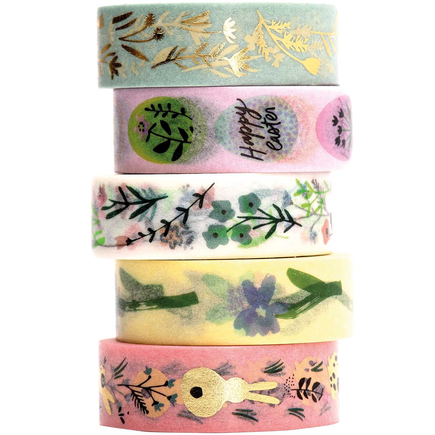 Paper Poetry Tape Set Bunny Hop, 5-teilig, mit floralen Mustern und Osterdesigns von Rico Design.