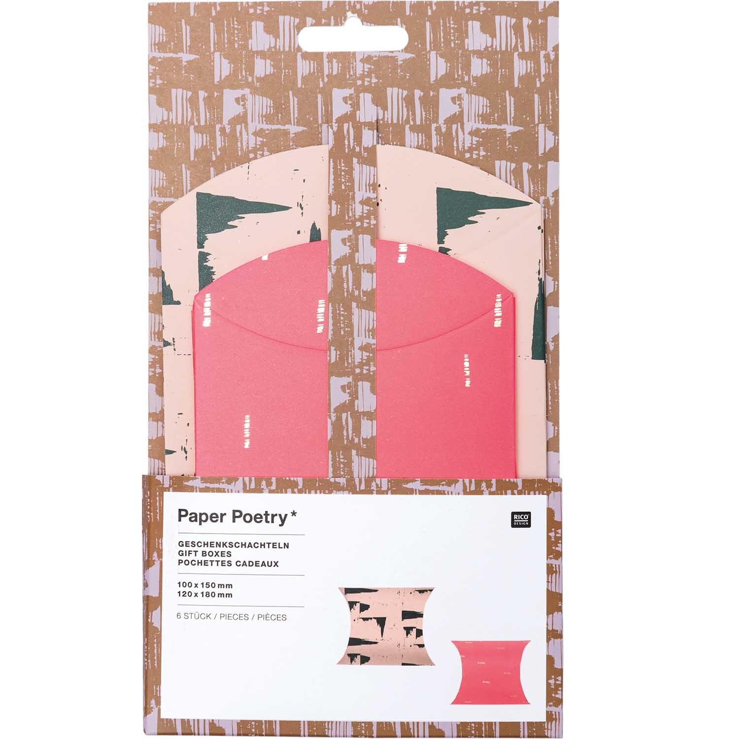 Paper Poetry Geschenkschachteln Struktur 6 Stück von Rico Design Paper Poetry Geschenkschachteln, 6 Stück, zeigen ein modernes, mehrfarbiges Design von Rico Design. Ideal für stilvolle Geschenkverpackungen.