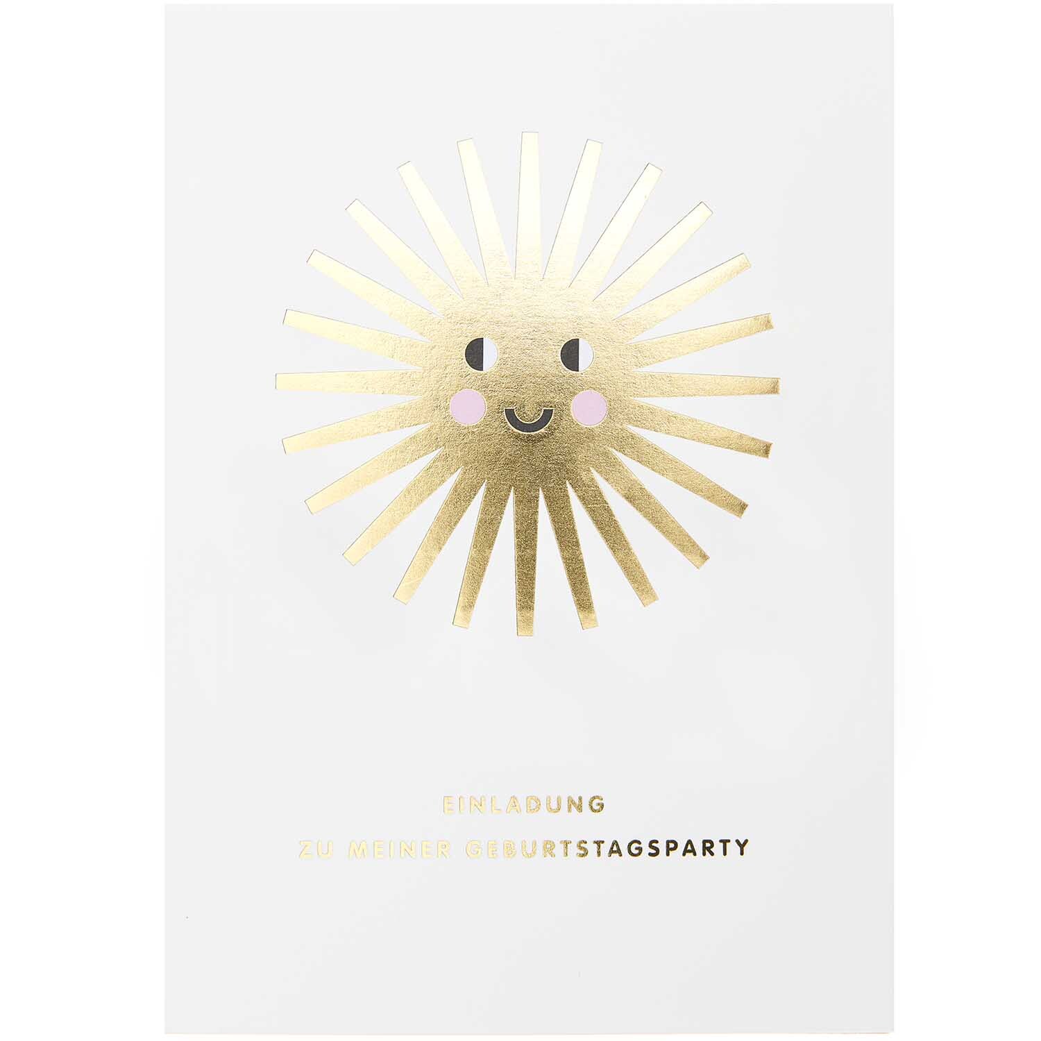 Paper Poetry Einladungskarten Happy Birthday 10-teilig von Rico Design Paper Poetry Einladungskarten Happy Birthday mit goldener Sonne und lächelndem Gesicht von Rico Design. Ideal für Geburtstagsfeiern.