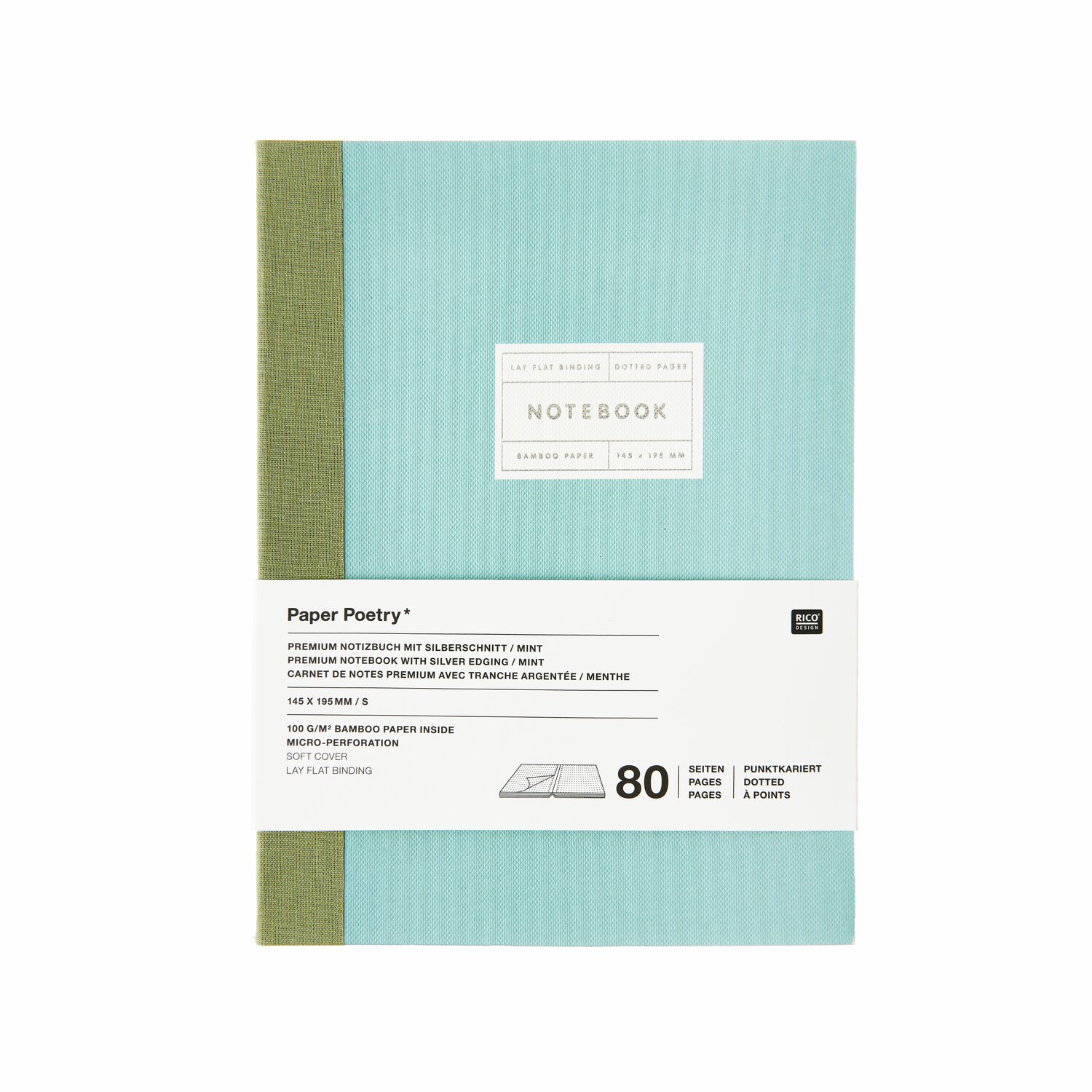 Paper Poetry Notizbuch S Silberrand Farbe Mint von Rico Design