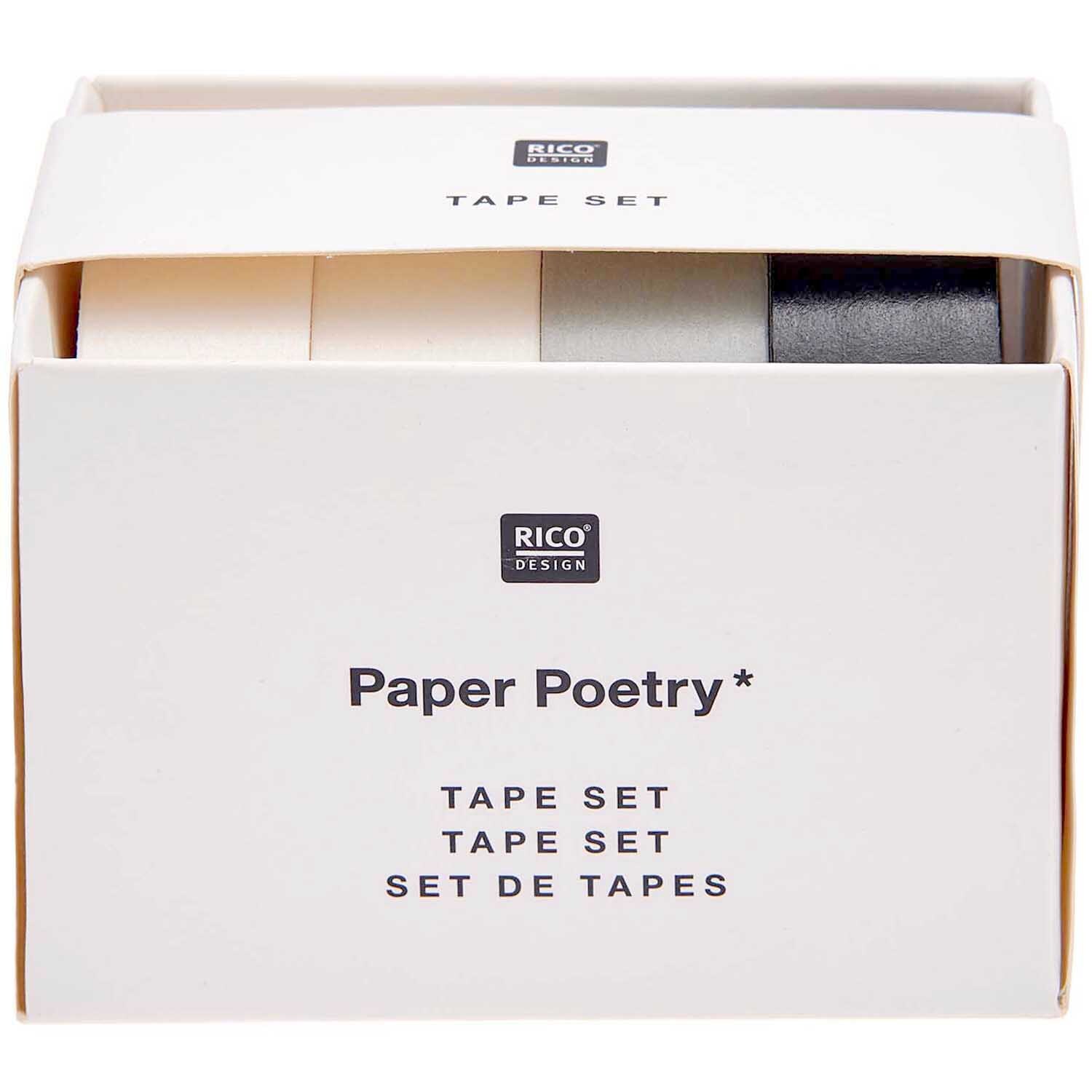 Paper Poetry Tape Set schwarz-weiß 15mm 10m 4-teilig von Rico Design