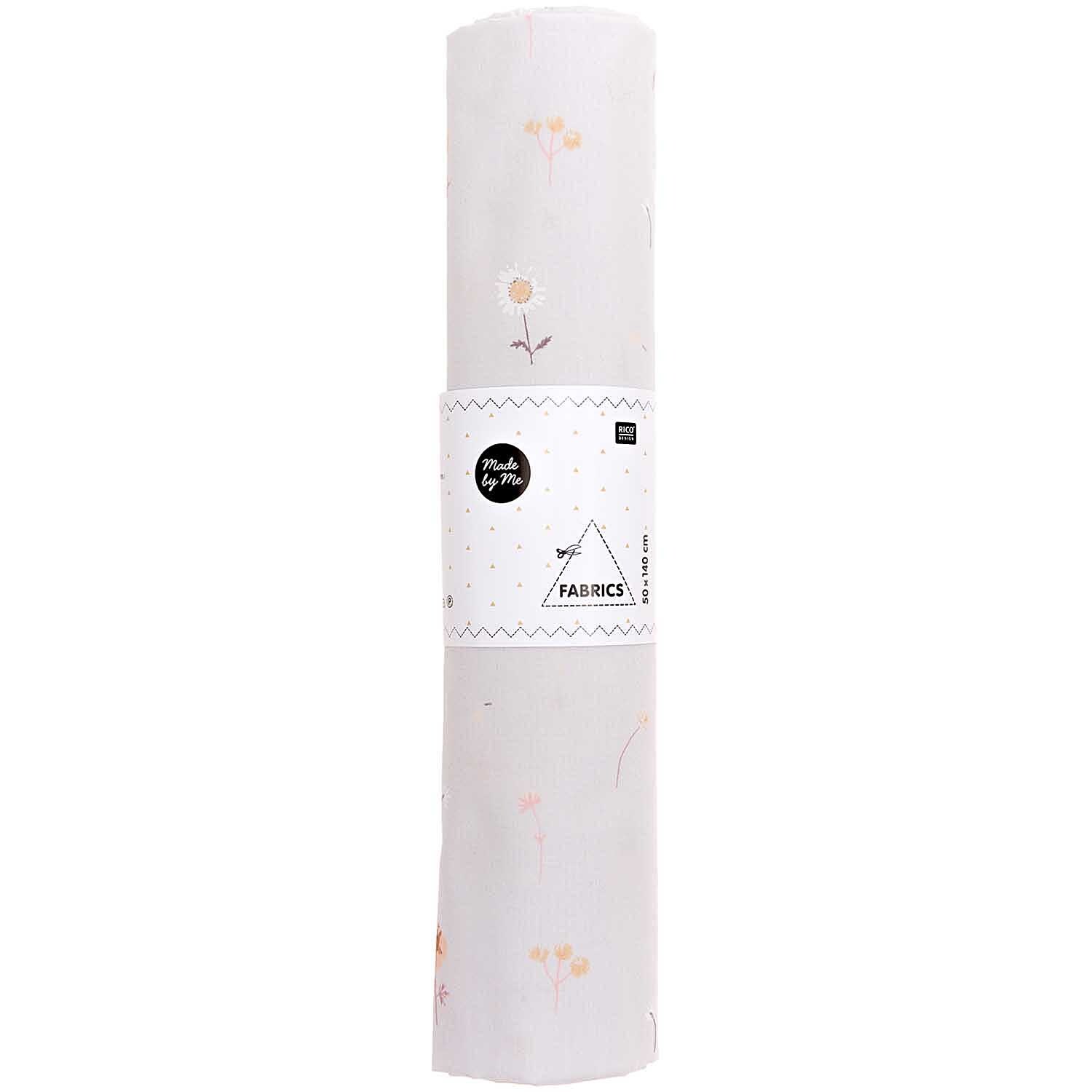 Stoffabschnitt Druckstoff Streublumen hellgrau 50x140cm von Rico Design