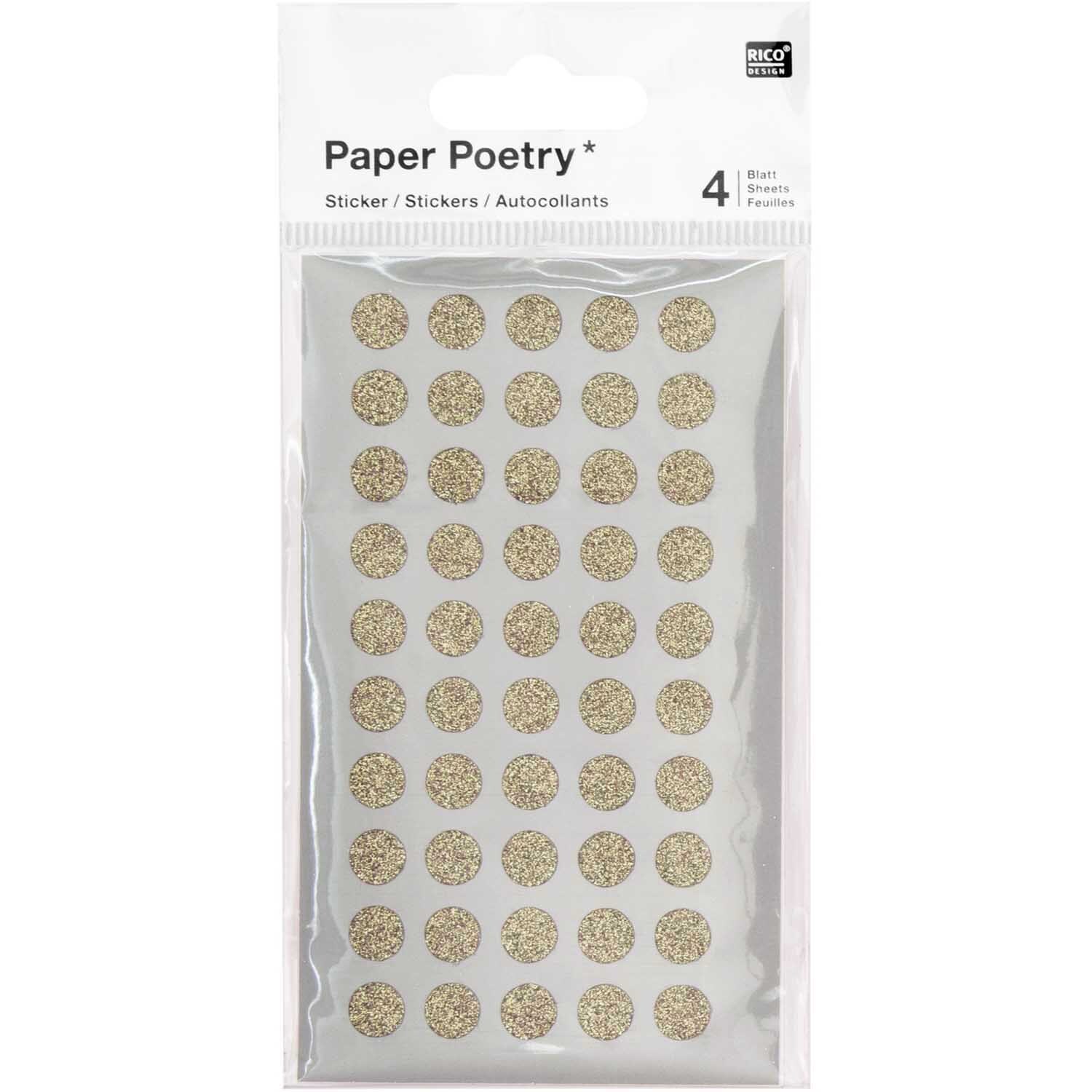 Paper Poetry Sticker Kreise Glitter gold 4 Blatt von Rico Design