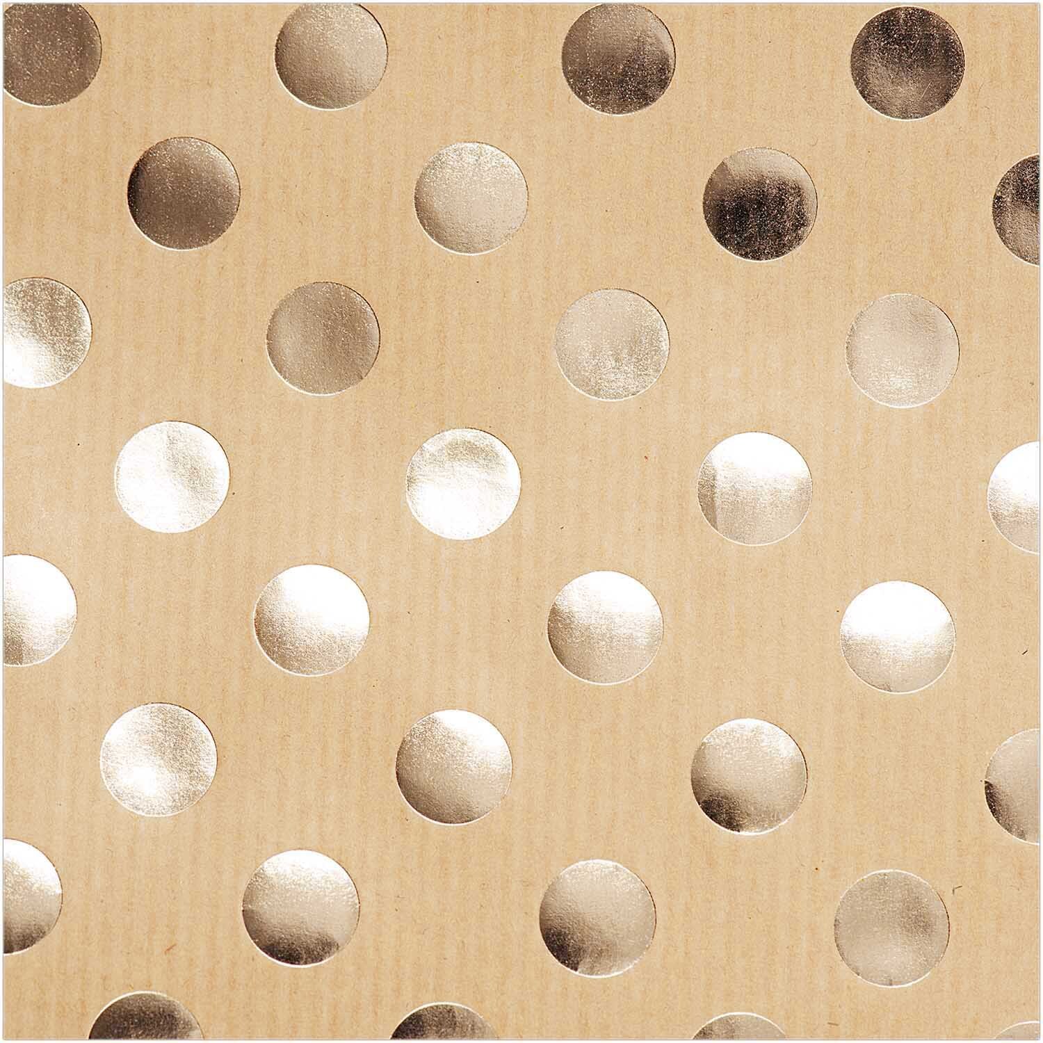 Paper Poetry Geschenkpapier Punkte natur-gold 70cm 2m Hot Foil von Rico Design Paper Poetry Geschenkpapier mit goldenen Punkten auf braunem Hintergrund, ideal für stilvolle Geschenke.