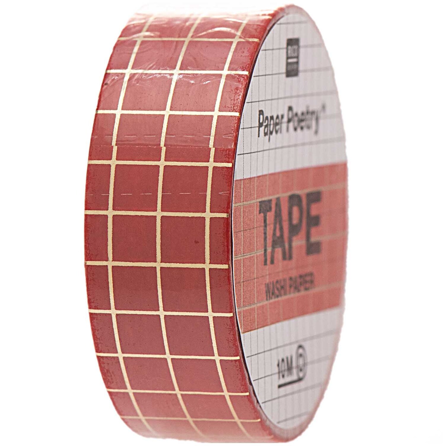 Paper Poetry Tape kariert rot-gold 1,5cm 10m von Rico Design
