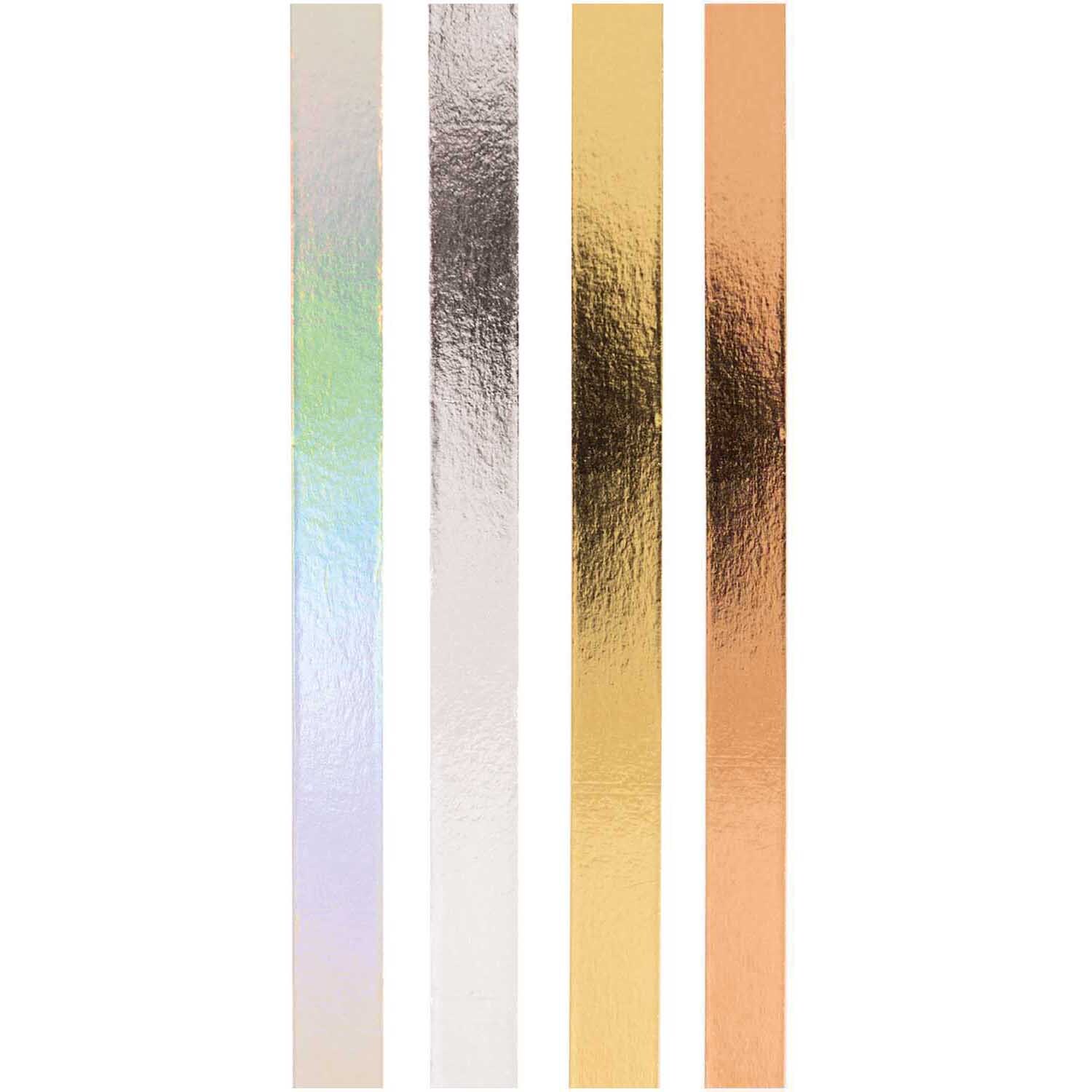 Paper Poetry Tape Set Metallic 15mm 5m 4 Stück von Rico Design Paper Poetry Tape Set Metallic 15mm 5m 4 Stück zeigt vier glänzende, metallische Klebebänder von Rico Design in verschiedenen Farben.