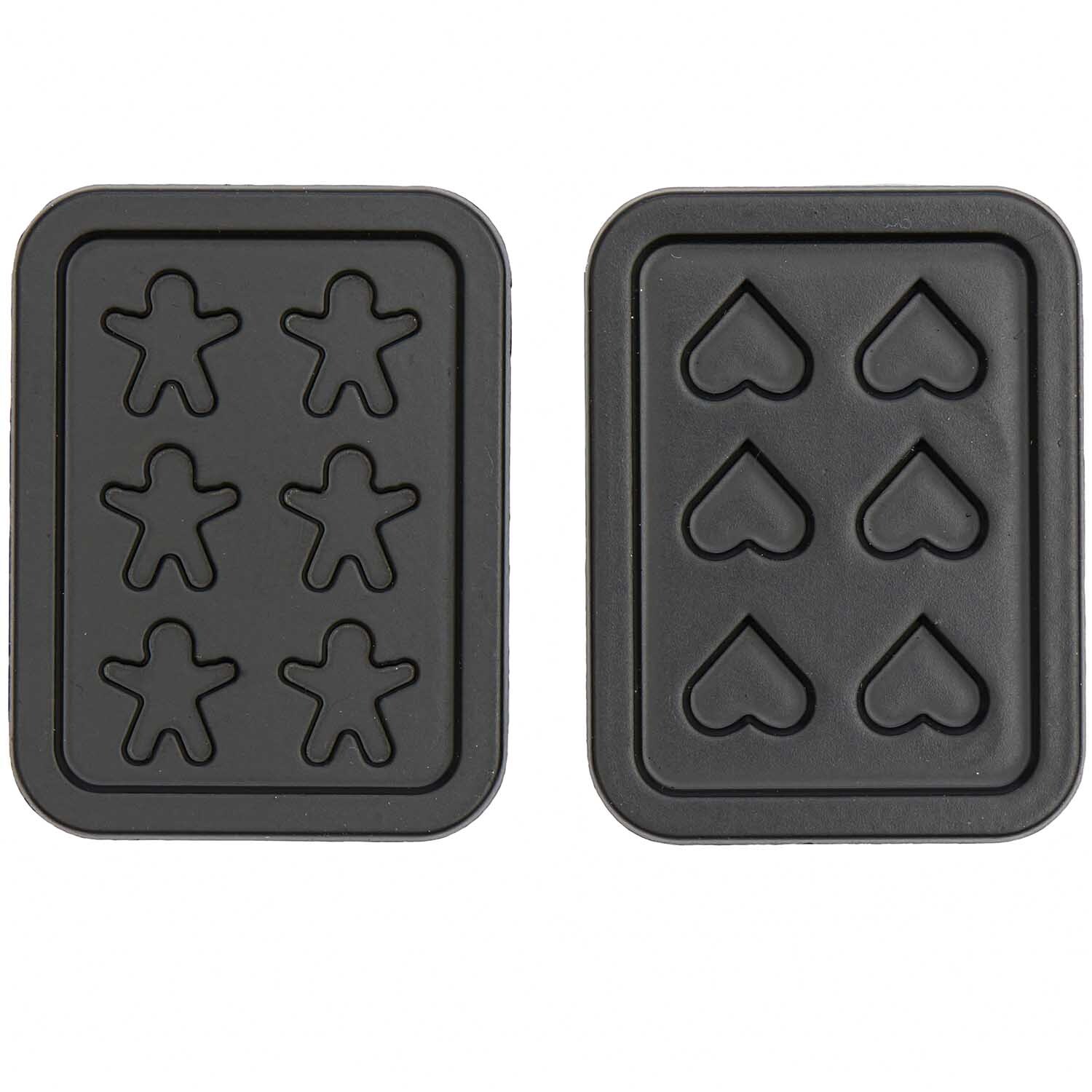 Miniatur Backbleche 2 Stück von Rico Design mit Formen für Lebkuchenmänner und Herzen, ideal für kreatives Backen.