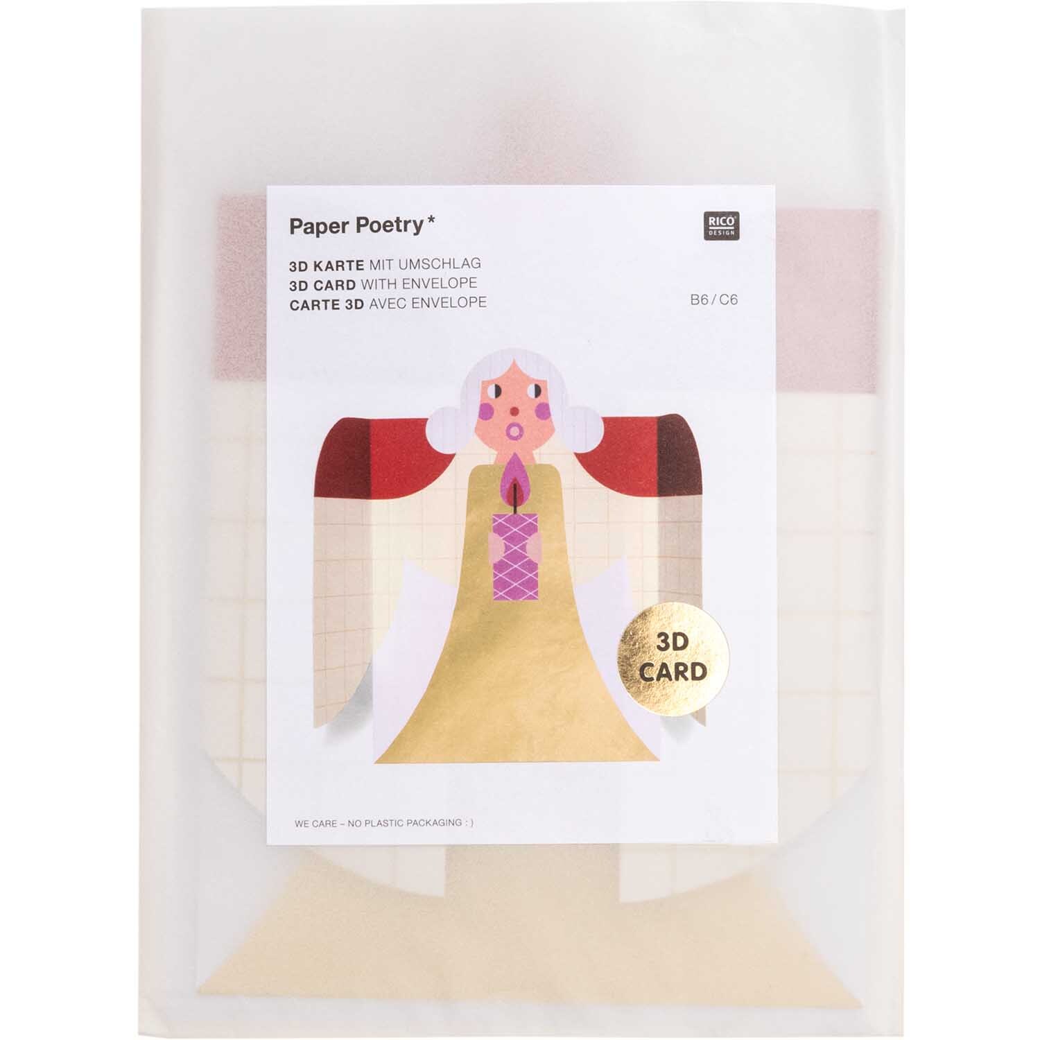 Paper Poetry 3D-Karte Engel rot-gold B6 von Rico Design