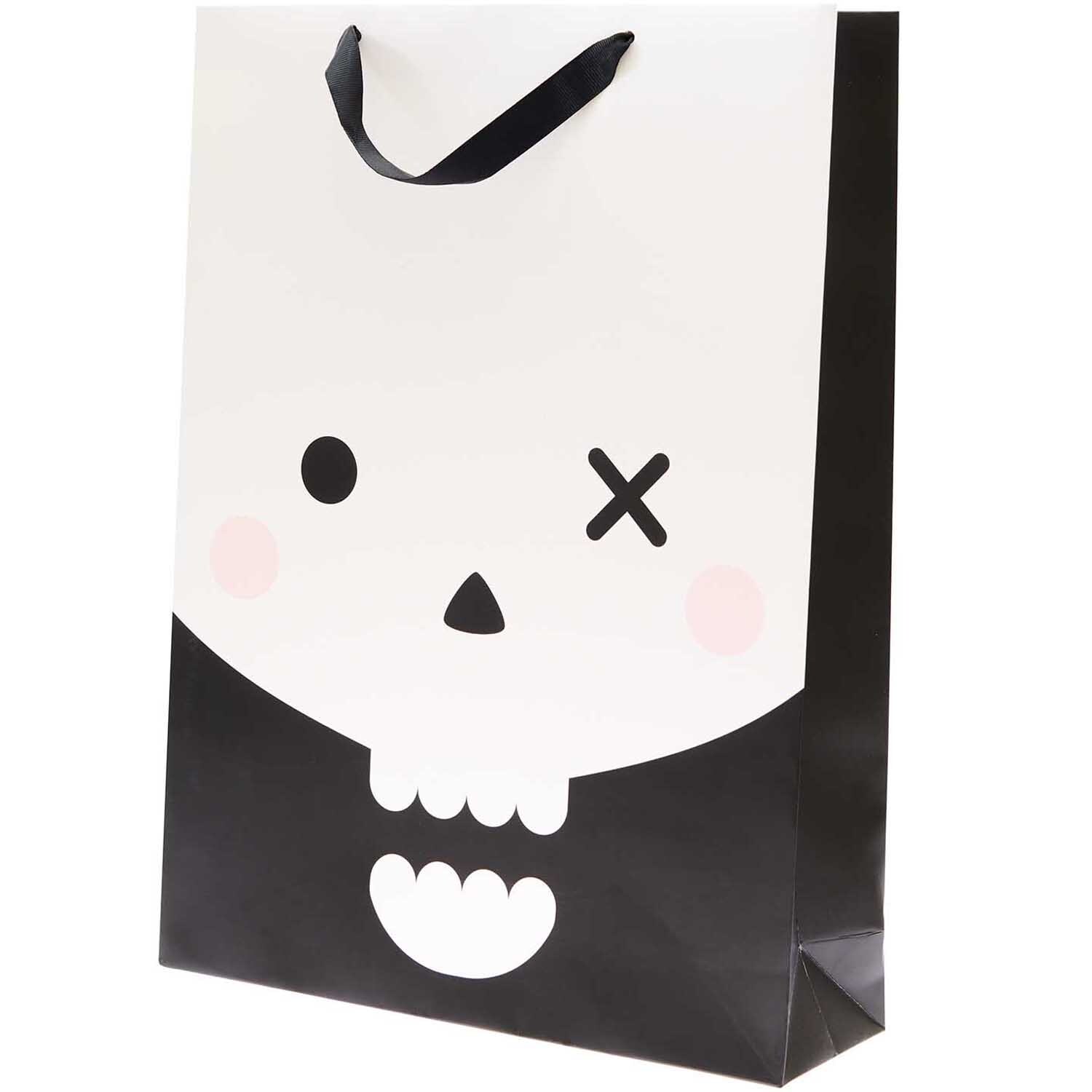 Paper Poetry Geschenktüte Totenkopf in Schwarz-Weiß mit Totenkopf-Design, 33x45x12cm.
