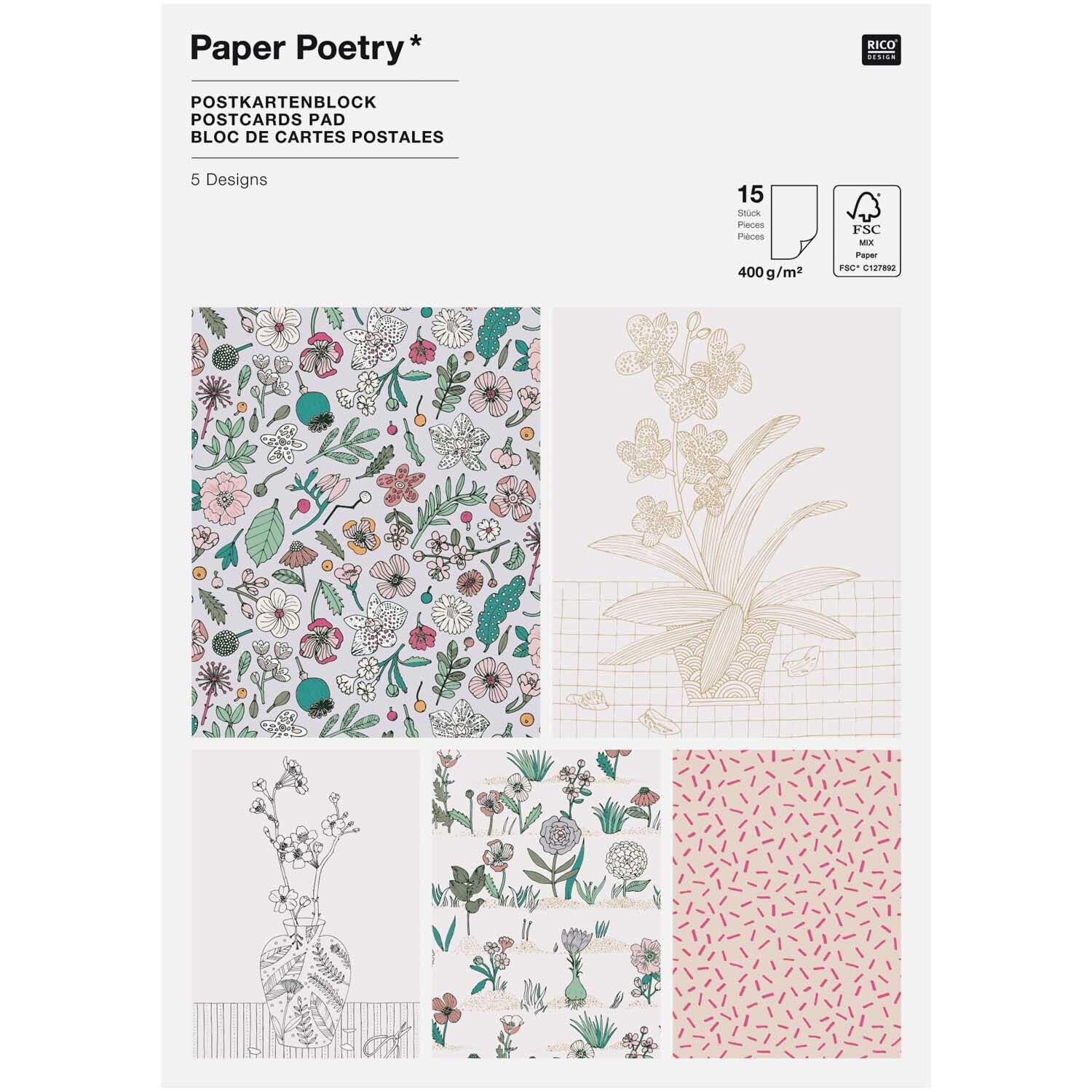 Paper Poetry Postkartenblock Hygge Flowers 12,5x17,6cm von Rico Design