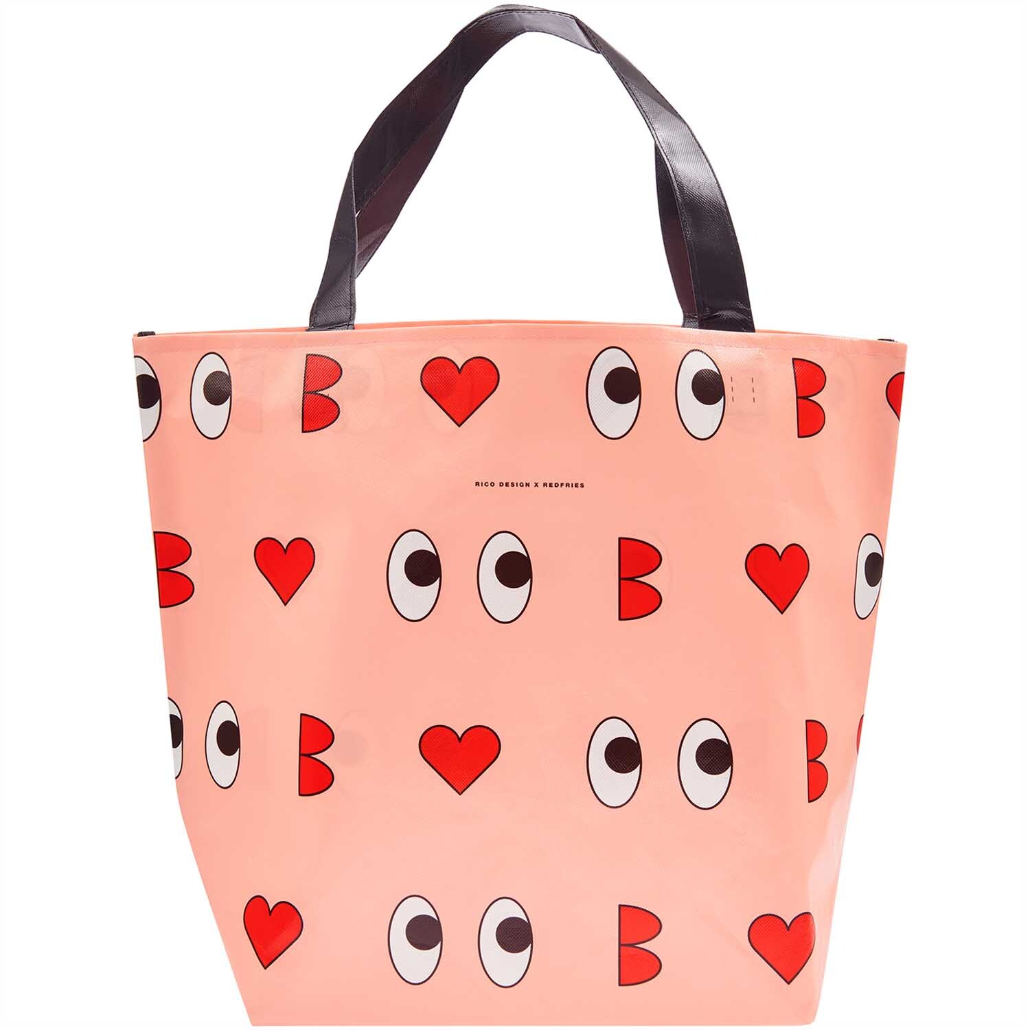 Rico Design x Redfries Shopper Liebe mit Herz- und Augenmuster, rosa, 54x43x20cm.