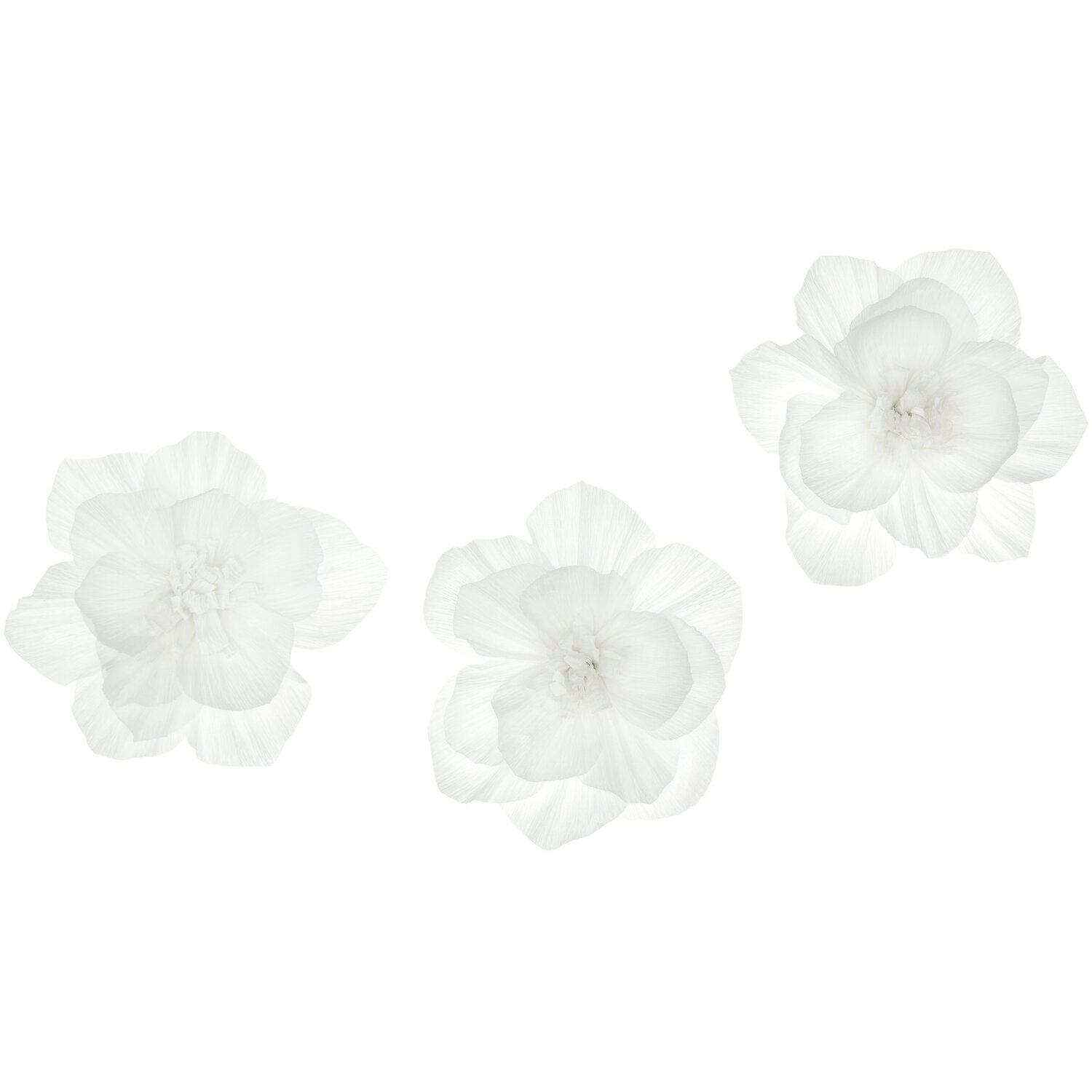 Krepppapier Blüten in Weiß von Rico Design, Ø12cm, 3 Stück, ideal für kreative Bastelprojekte.