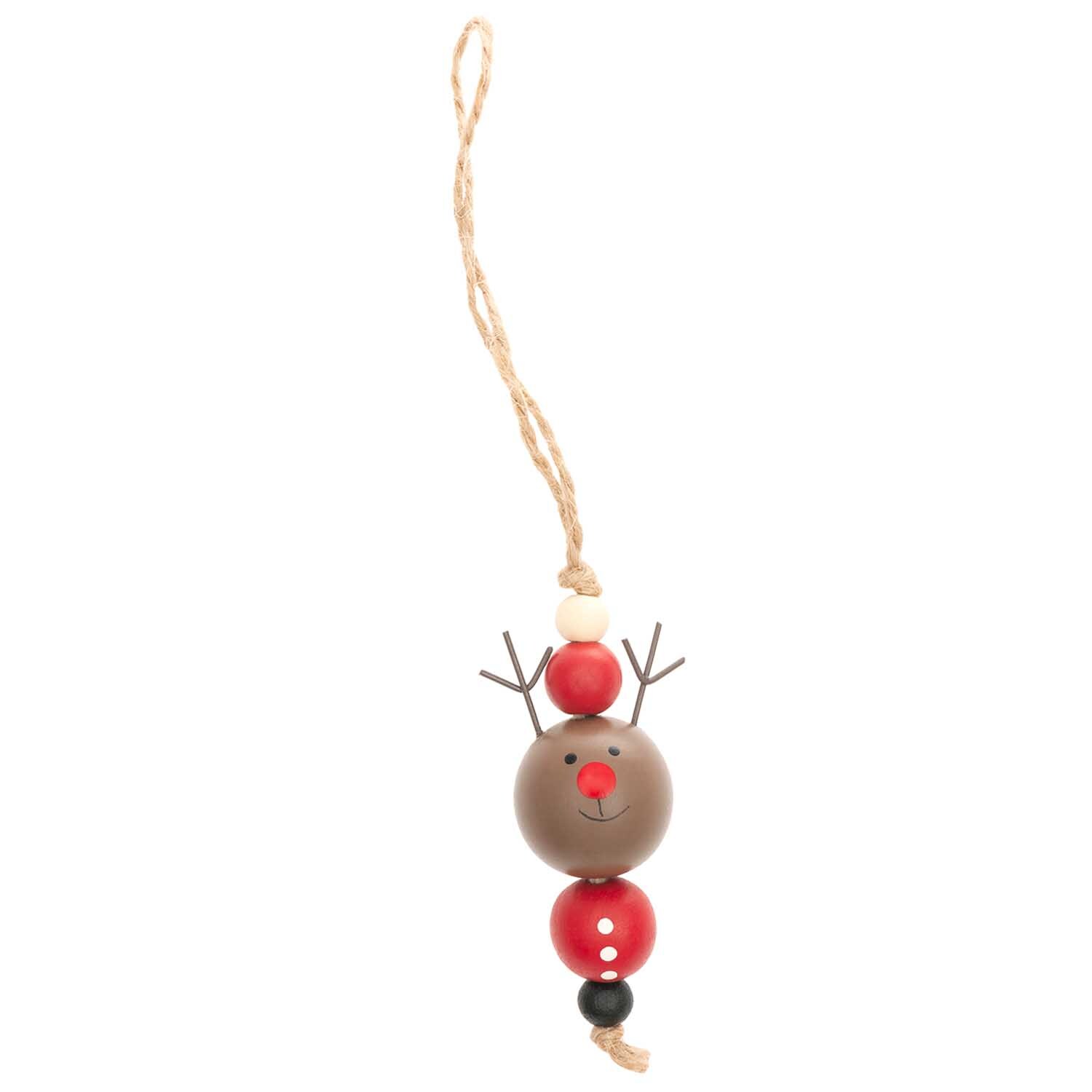 Holzhänger Rentier aus Holzkugeln mit fröhlichem Gesicht und Geweih, ideal für festliche Dekorationen. Marke: Rico Design.