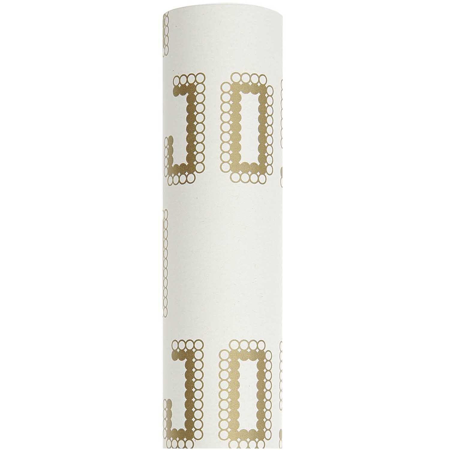 Paper Poetry Geschenkpapier Joy zeigt ein weißes Design mit goldenen Buchstaben von Rico Design.