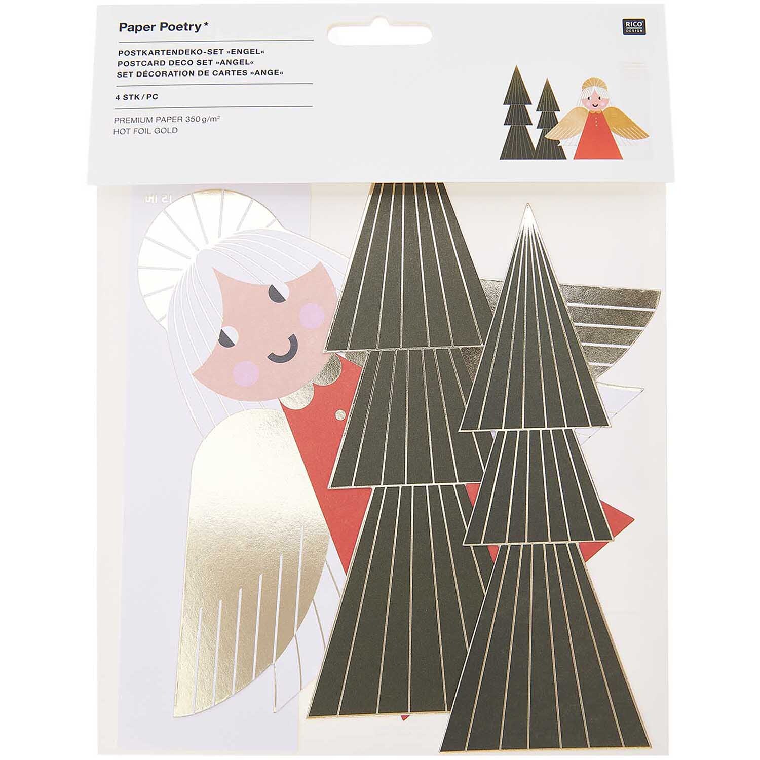 Paper Poetry Postkartendeko-Set Engel 4 Stück von Rico Design