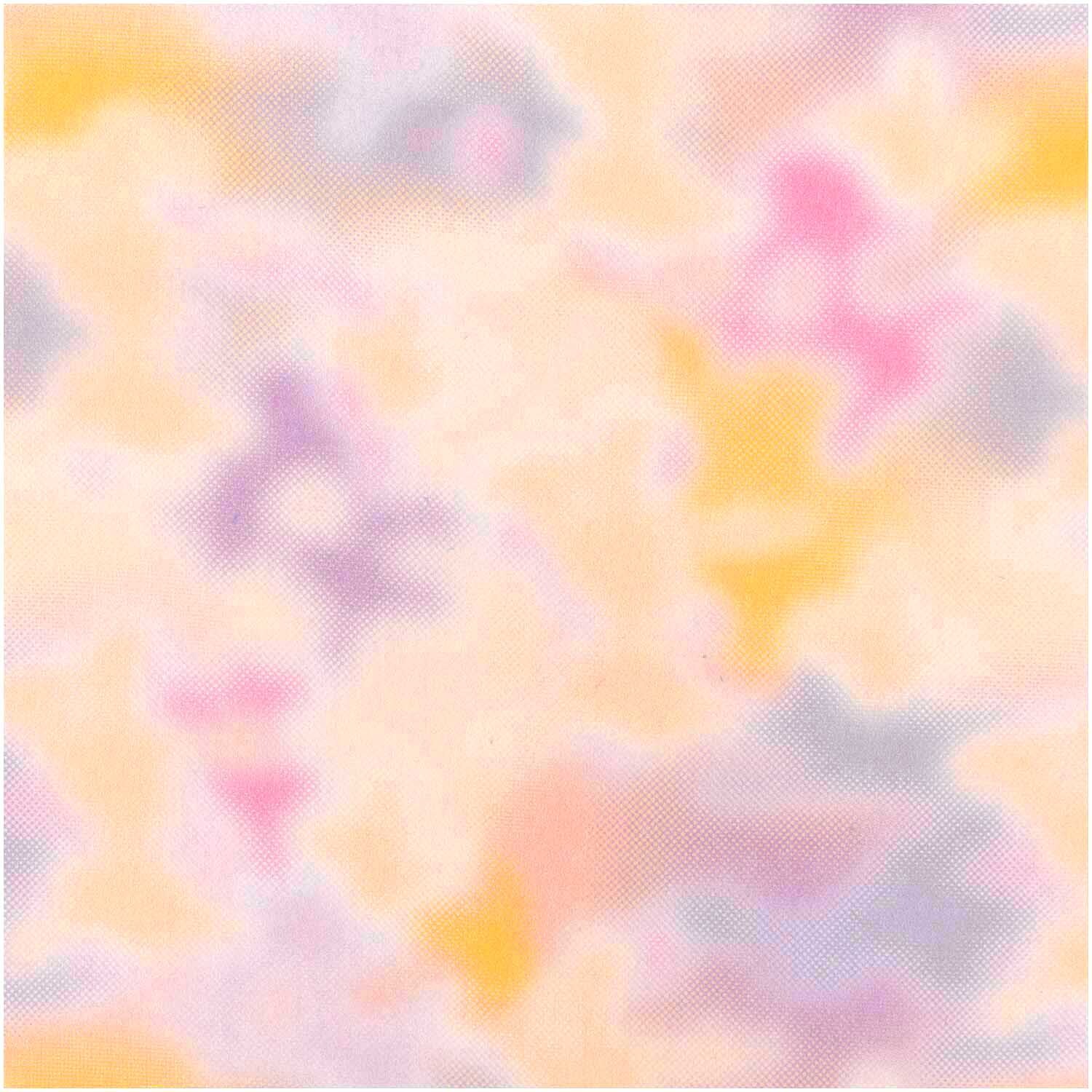 Meterware Druckstoff Blurry Camouflage vanille von Rico Design zeigt ein verschwommenes Muster in Pastellfarben wie Rosa, Gelb und Lila.