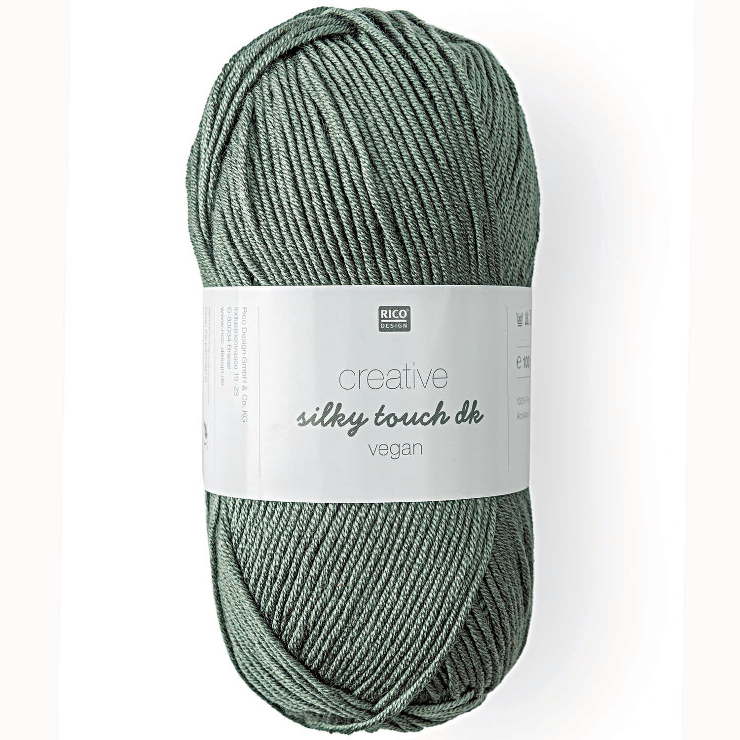 Creative Silky Touch dk 100g 220m Couleur Gris olive from Rico Design Creative Silky Touch dk: Olivgraues Garnknäuel von Rico Design, 100g, 220m, ideal für vegane Strickprojekte.