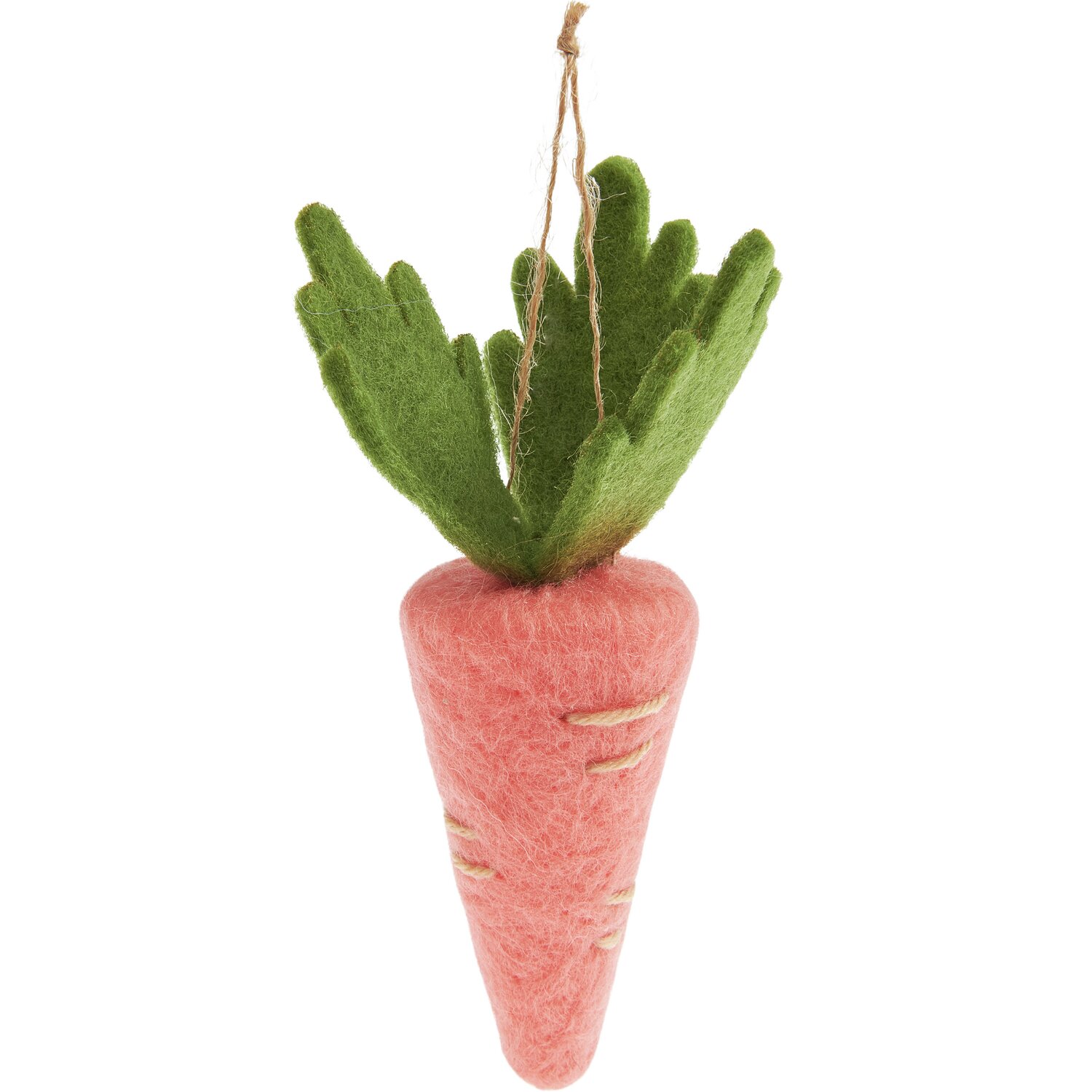 Aufhänger Möhre Filz 16x4,5x4,5cm Farbe Apricot von Rico Design Aufhänger Möhre Filz in Apricot von Rico Design, mit grünen Blättern, ideal für Dekorationen.