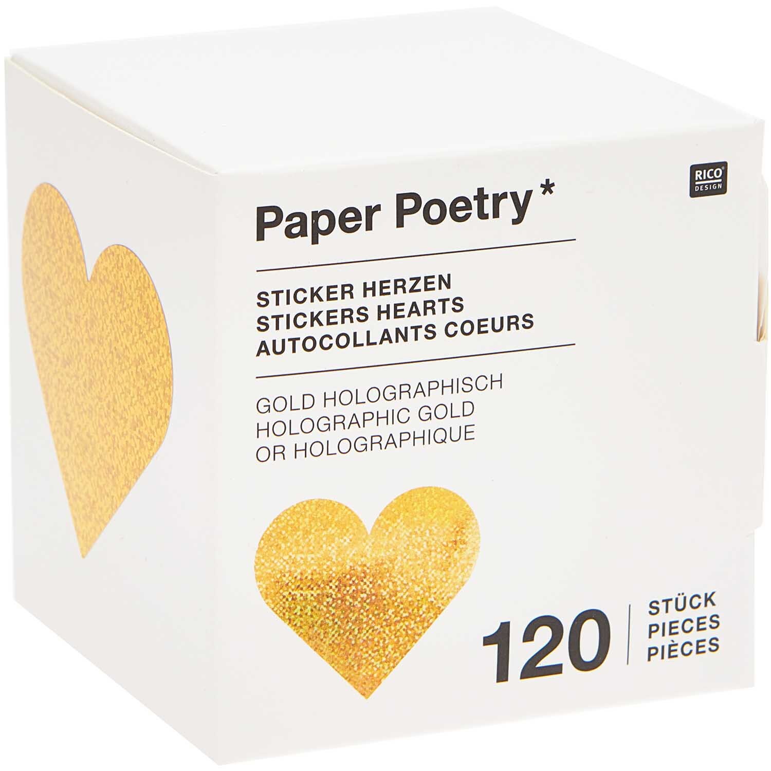 Paper Poetry Sticker Herzen 5cm 120 Stück auf der Rolle Hot Foil Farbe Gold-Holographisch von Rico Design