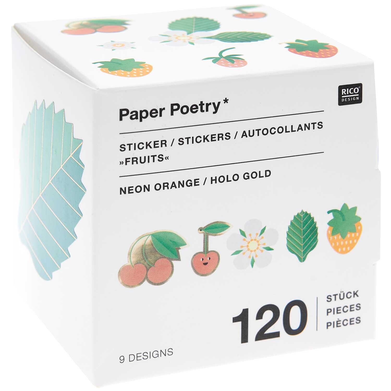 Paper Poetry Sticker Erdbeeren & Kirschen Ø 5cm 120 Stück auf der Rolle von Rico Design
