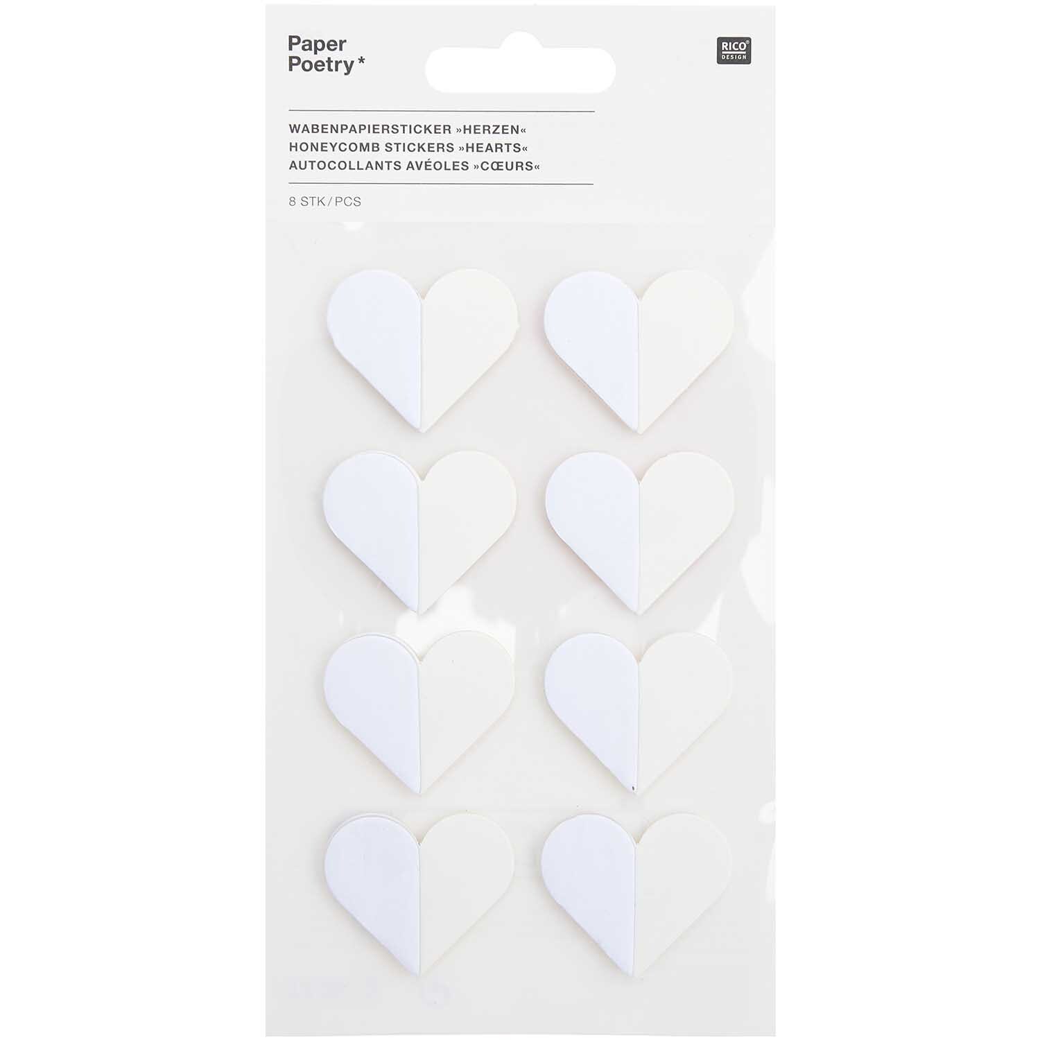 Paper Poetry Wabenpapiersticker Herzen 1 Blatt Farbe Weiß von Rico Design