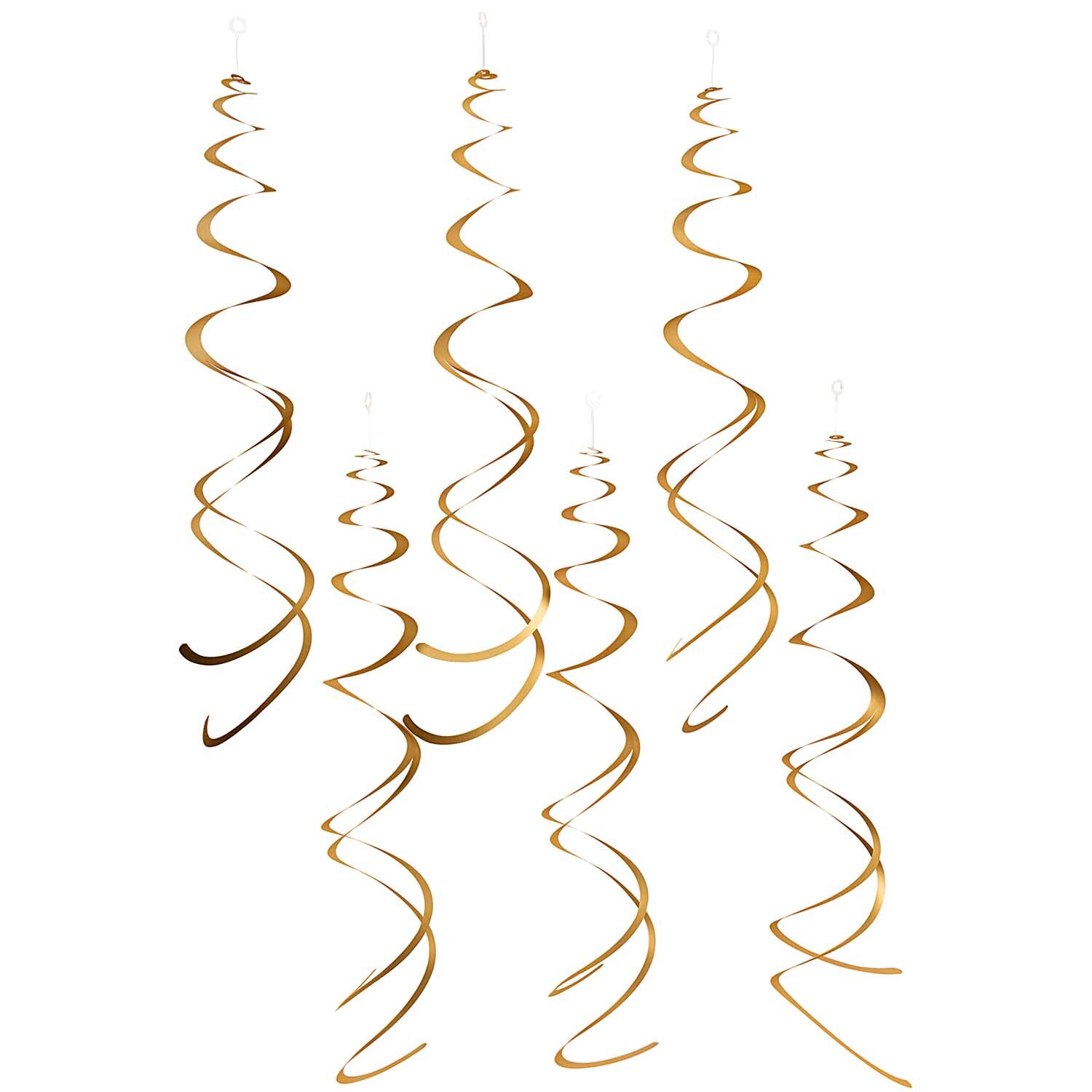 Spiralluftschlangen 60cm 6 Stück Farbe Gold Matt von Rico Design Spiralluftschlangen 60cm 6 Stück in elegantem Gold Matt von Rico Design, dekorativ hängend.