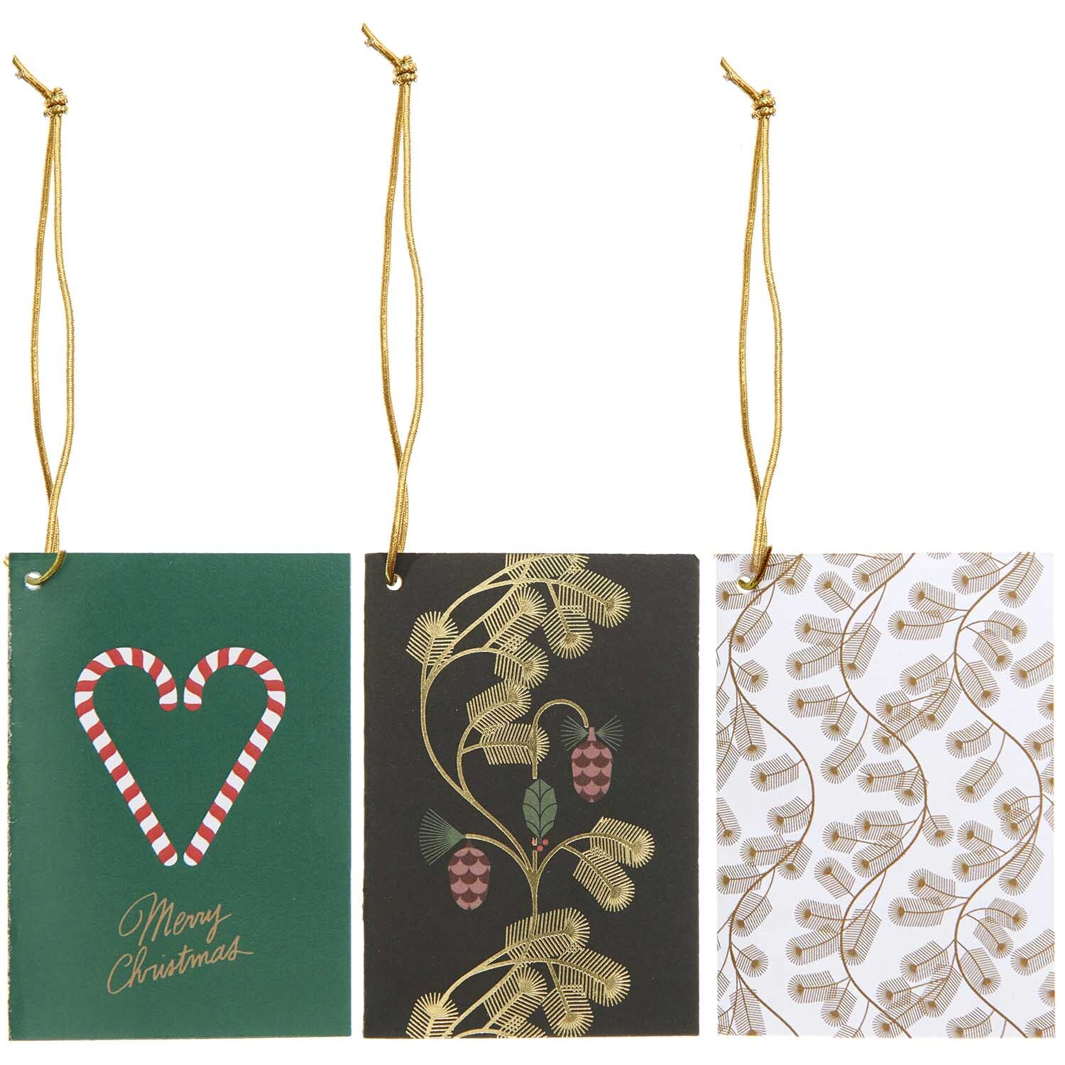 Paper Poetry Kärtchenanhänger Christmas Rocks! 6 Stück mit festlichen Designs und goldenen Bändern, ideal für Weihnachtsgeschenke.