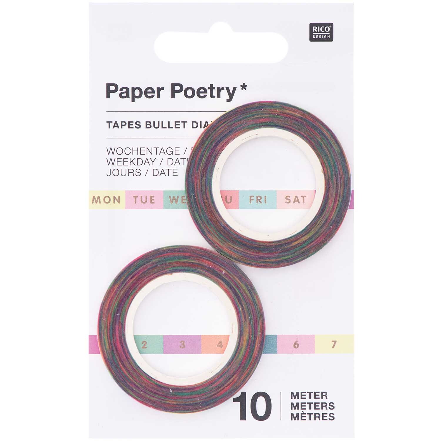 Paper Poetry Tapes Wochentage & Datum pastell 5mm 10m 2 Stück von Rico Design