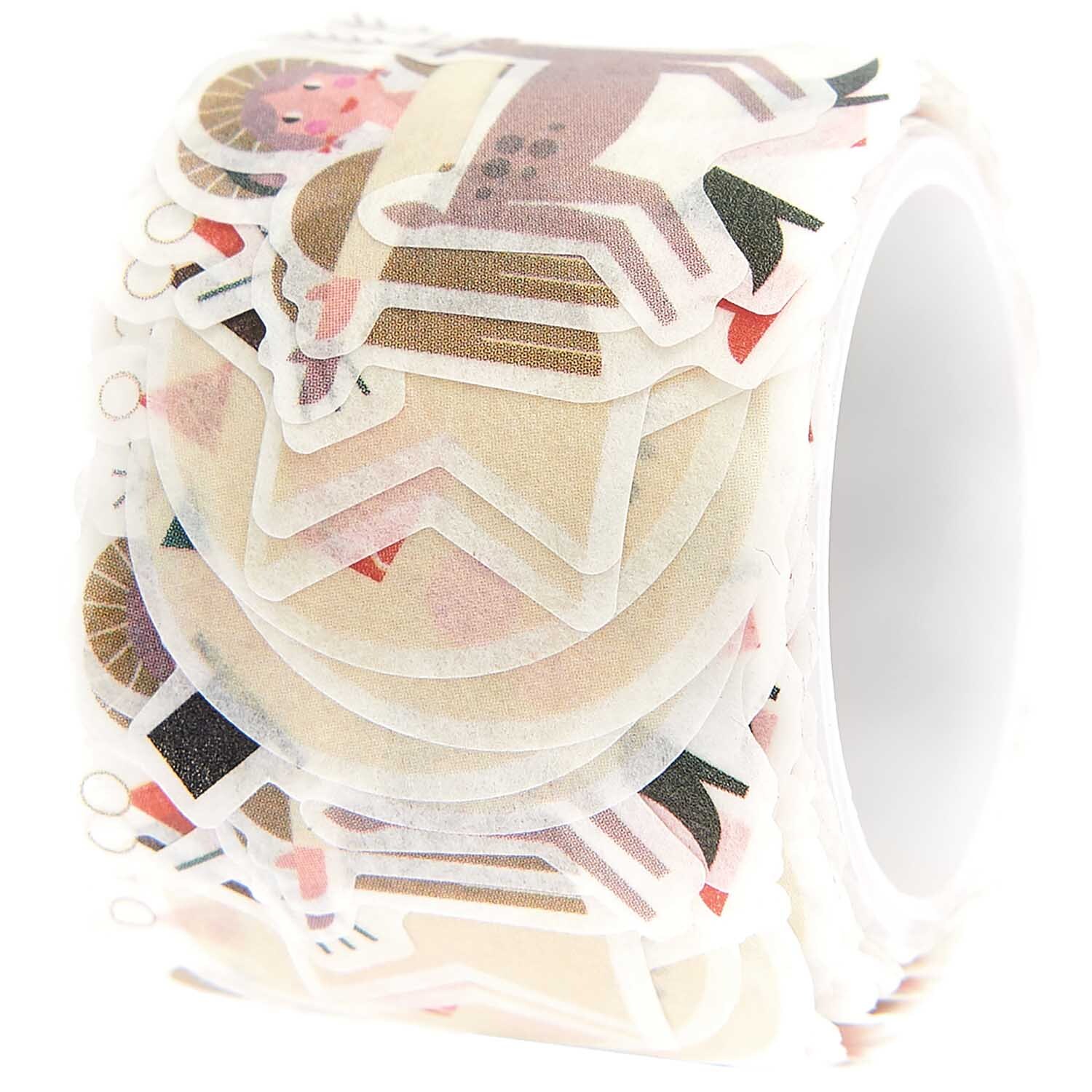 Paper Poetry Washi Sticker Christmas Figuren, 200 Stück, zeigen bunte Weihnachtsmotive auf einer Rolle. Ideal für festliche Dekorationen.