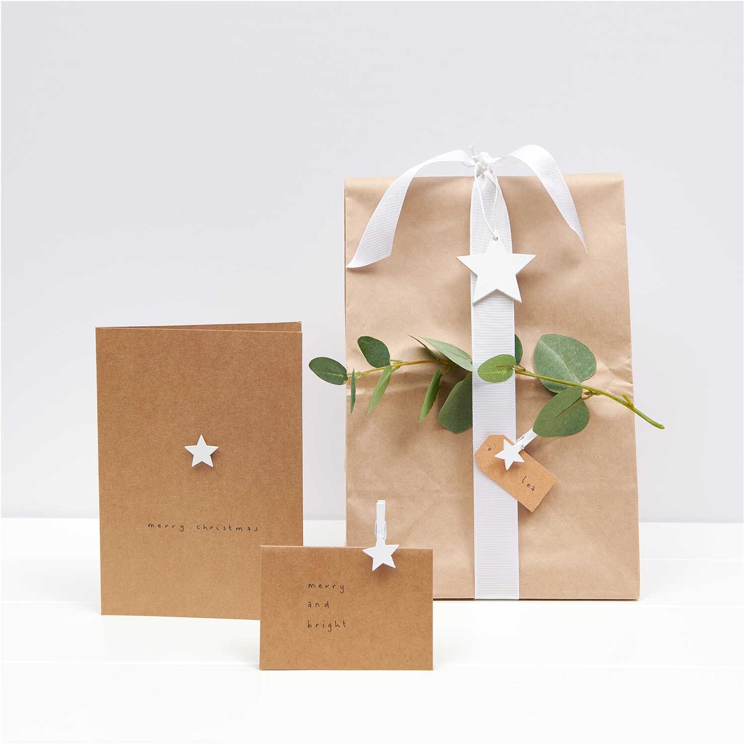 Dekoklammern Stern weiß 3cm 8 Stück von Rico Design Dekoklammern Stern verzieren ein Geschenk und Karten in natürlichem Braun mit weißen Akzenten. Ideal für kreative Dekorationen.