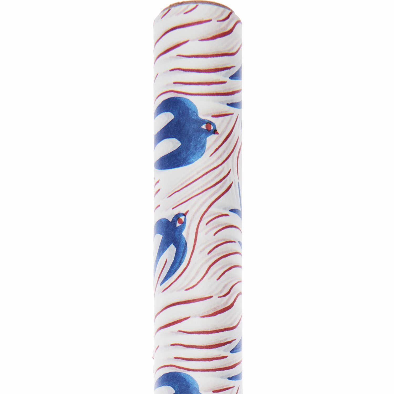 Seidenpapier Vögel mit blauen Vogelmotiven und roten Linien, von Rico Design, 50x415cm.