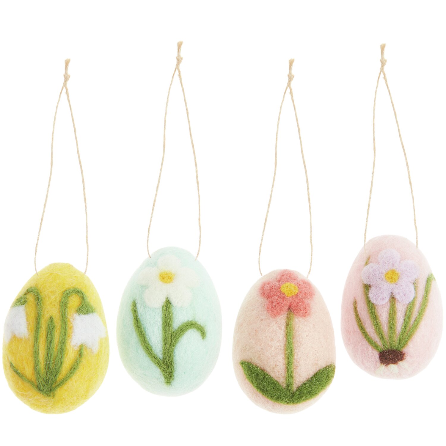 Aufhänger Filz-Eier Blumen von Rico Design: Vier bunte Filzeier mit Blumenmotiven, Ø4x6cm.