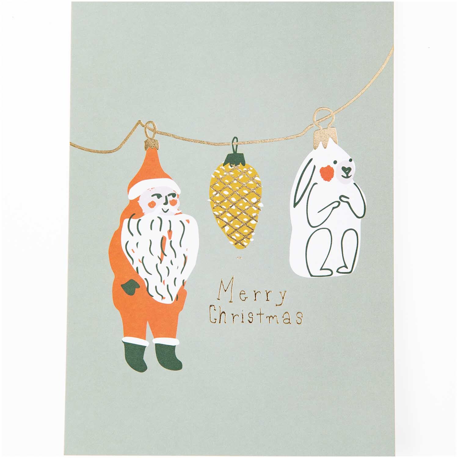 Paper Poetry Postkartenblock Nostalgic Christmas classic 12,5x17,6cm von Rico Design Paper Poetry Postkartenblock Nostalgic Christmas classic zeigt Weihnachtsmann, Zapfen und Hase an einer Schnur auf pastellgrünem Hintergrund.