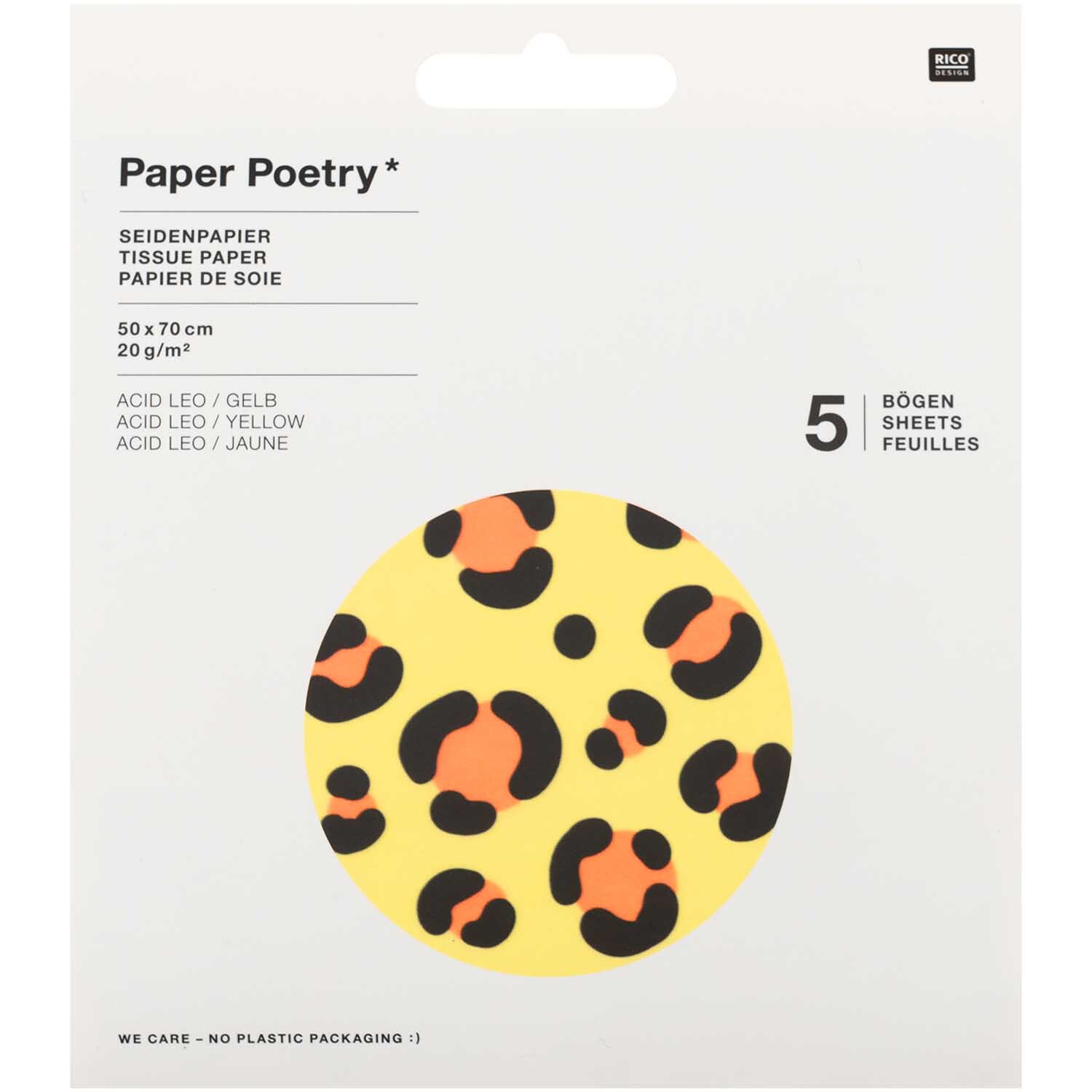 Paper Poetry Seidenpapier Acid Leo 50x70cm 5 Bogen Farbe Gelb von Rico Design