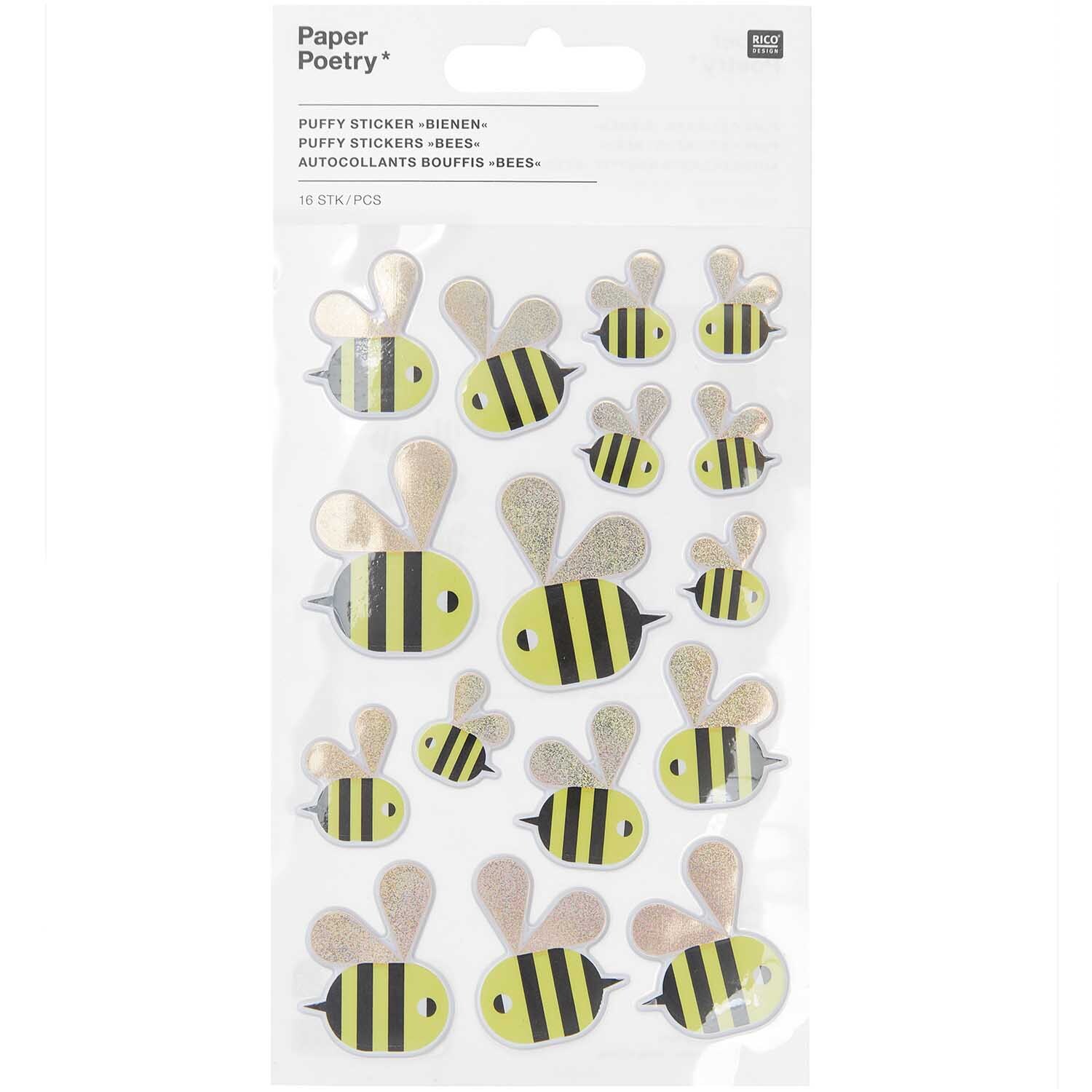 Paper Poetry 3D-Sticker Bienen 16 Stück von Rico Design