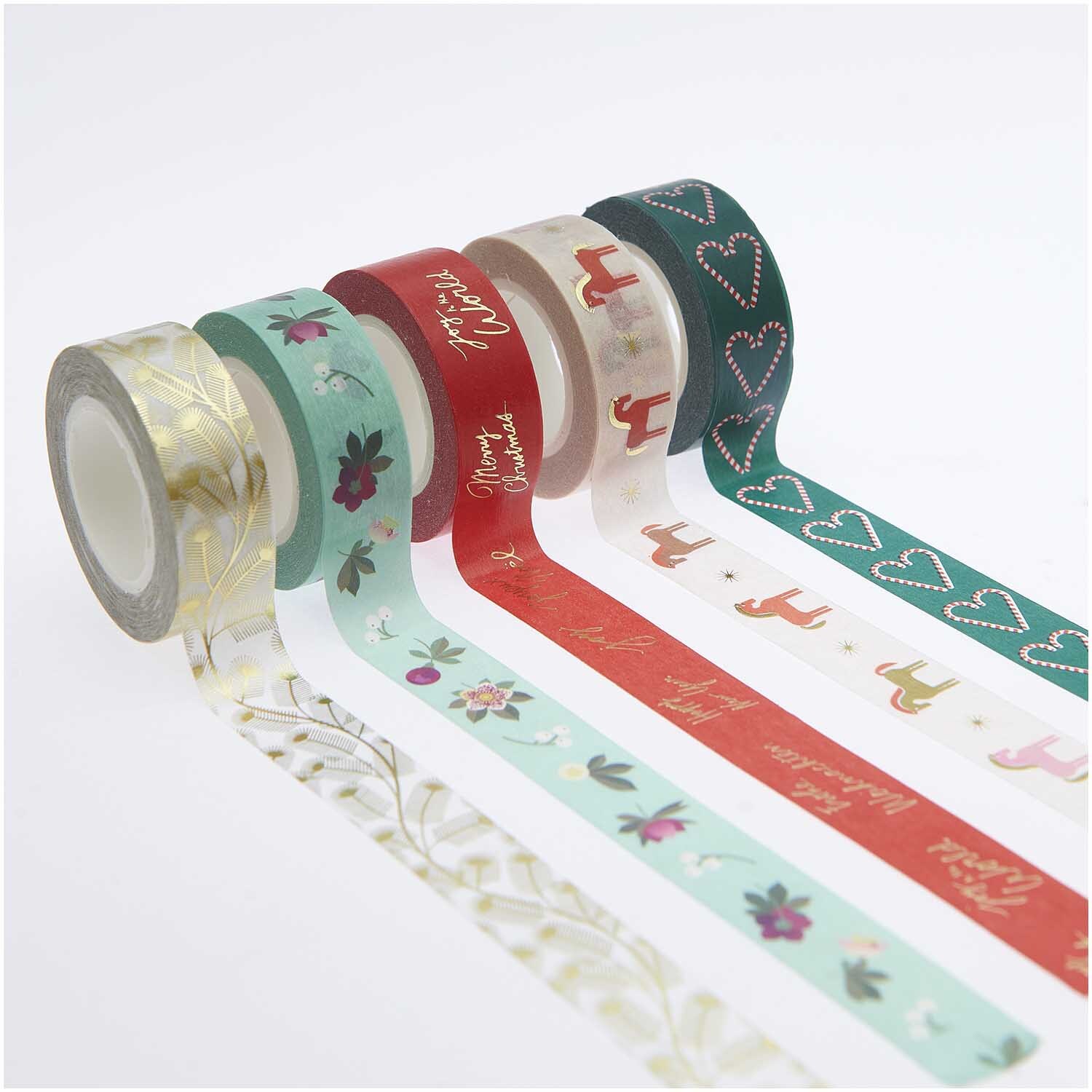 Paper Poetry Tape Set Figuren 1,5cm 10m, 5-teilig von Rico Design. Bunte Washi-Tapes mit Mustern und Figuren. Ideal für kreative Projekte.