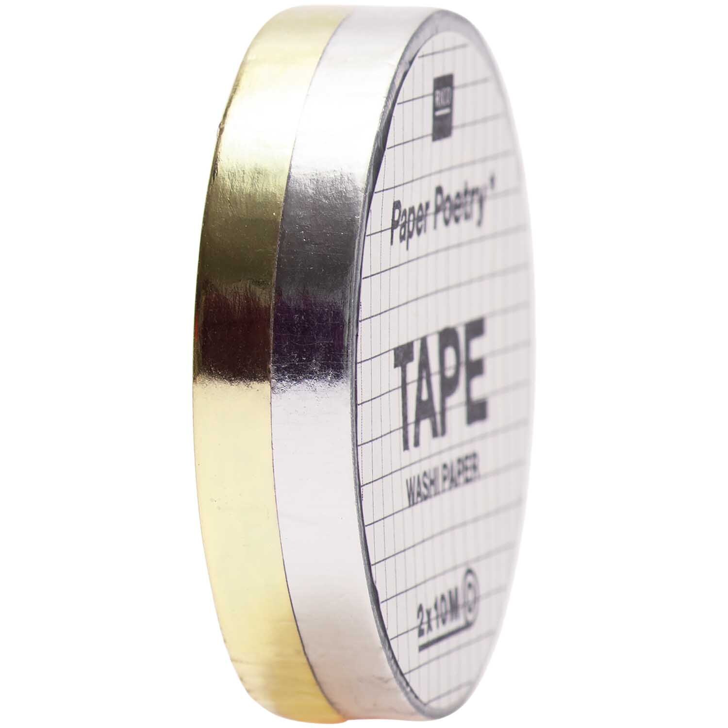 Paper Poetry Tapes Metallic 5mm 10m 2 Stück Farbe Silber-Gold von Rico Design Paper Poetry Tapes Metallic 5mm 10m 2 Stück, dekoratives silber-goldenes Klebeband von Rico Design, ideal für kreative Projekte.