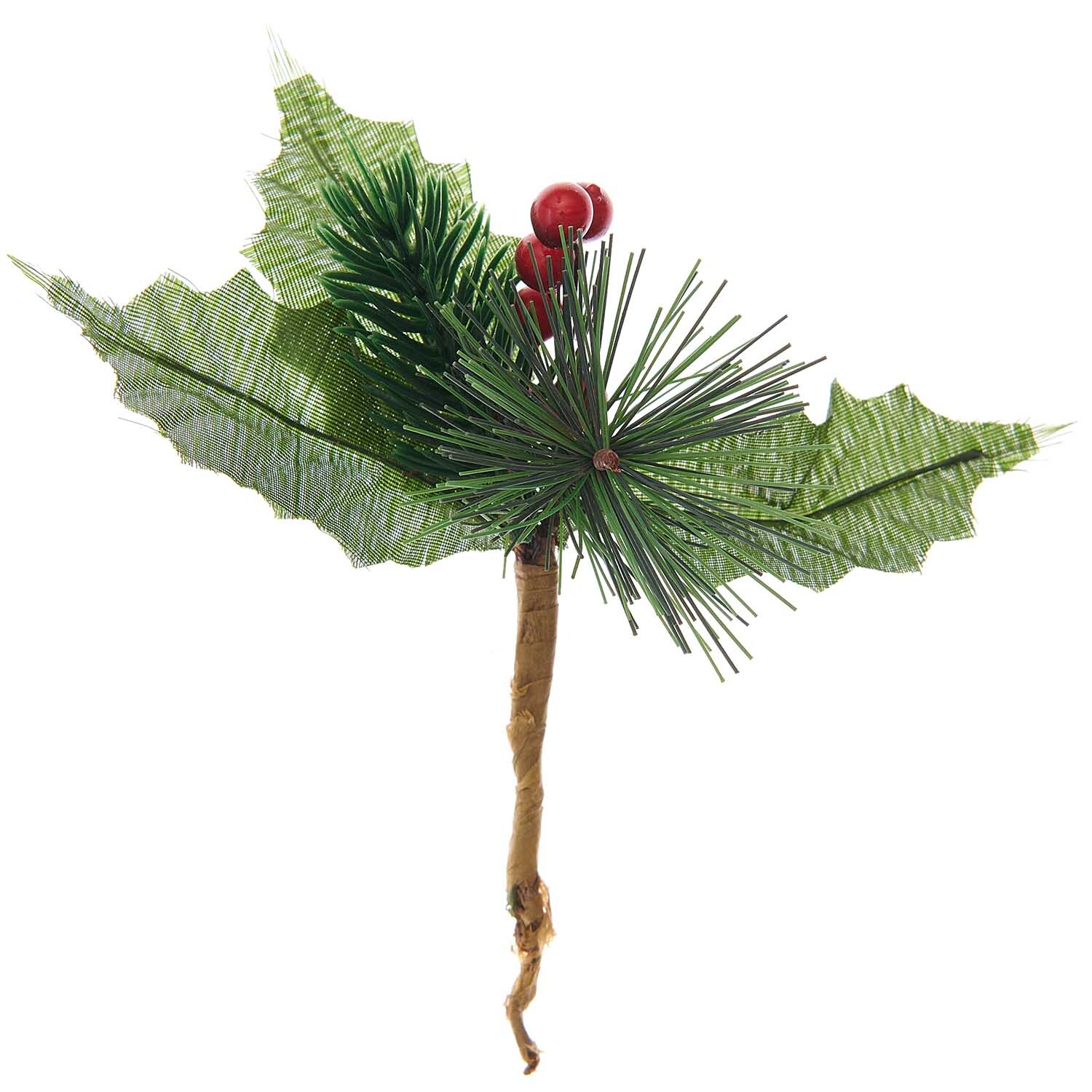 Deko-Tannenzweig mit roten Beeren und Ilex von Rico Design, ideal für festliche Dekorationen.