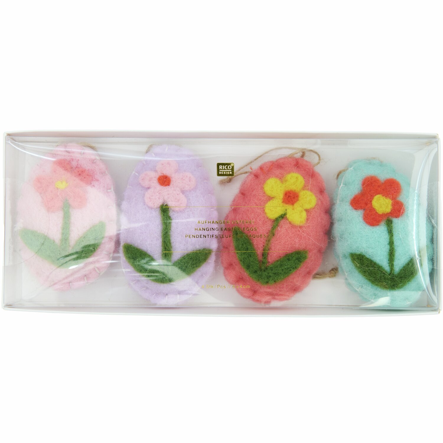 Aufhänger Filz-Eier flach Blumen Ø5x7cm 4 Stück von Rico Design