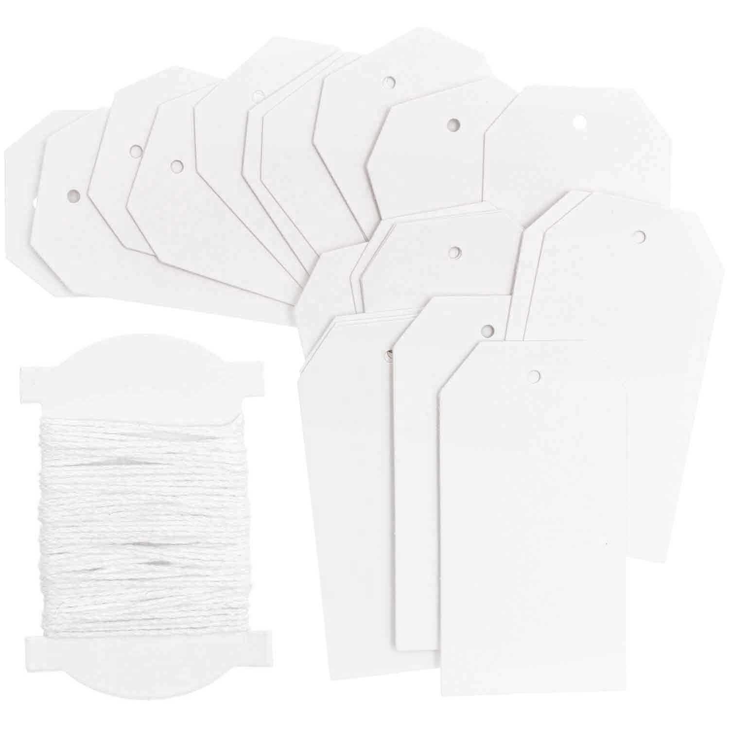 Paper Poetry Papieranhänger in Weiß, 24 Stück, mit Kordel von Rico Design, ideal für Geschenke.