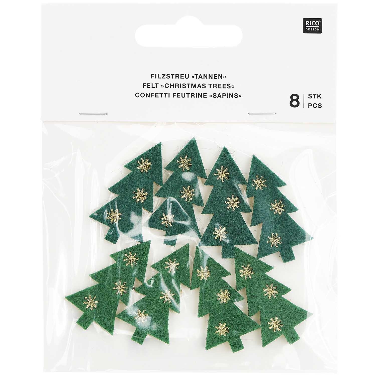 Filzstreu Tannen grün-gold bestickt 2,2x4cm 8 Stück von Rico Design
