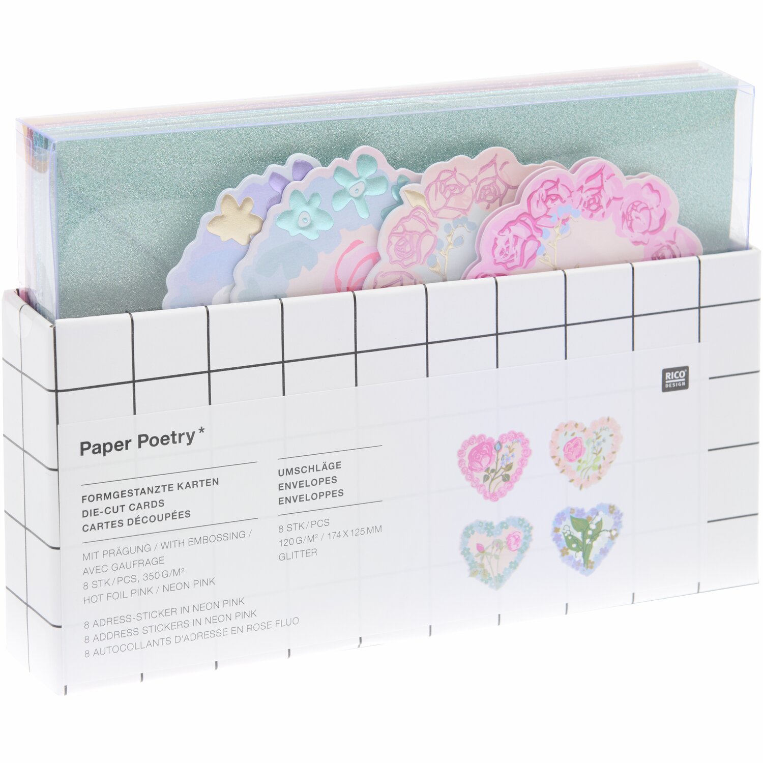 Paper Poetry Kartenset La Vie en Rose Herzen 16-teilig von Rico Design