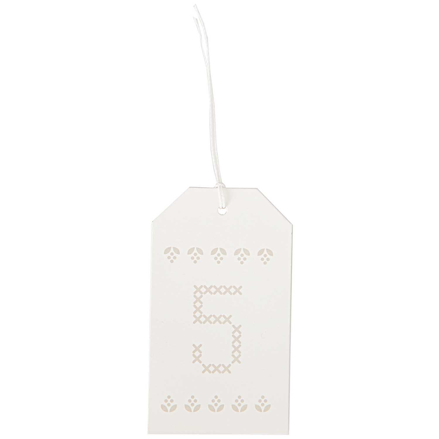 Paper Poetry Adventskalender Anhänger in Creme von Rico Design zeigt eine dekorative Zahl 5 mit zarten Mustern. Ideal für kreative Adventskalender.